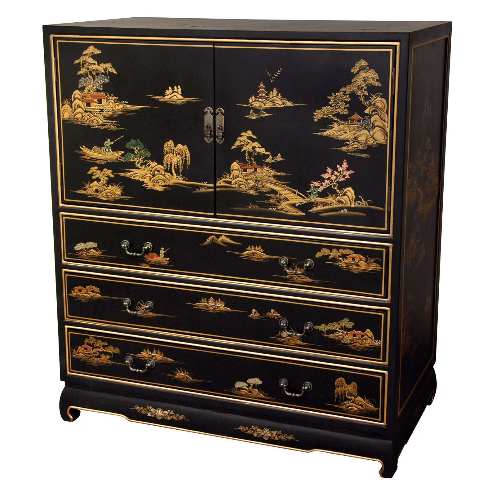 Oriental Furniture Black Lacquer Dresser, 42.00