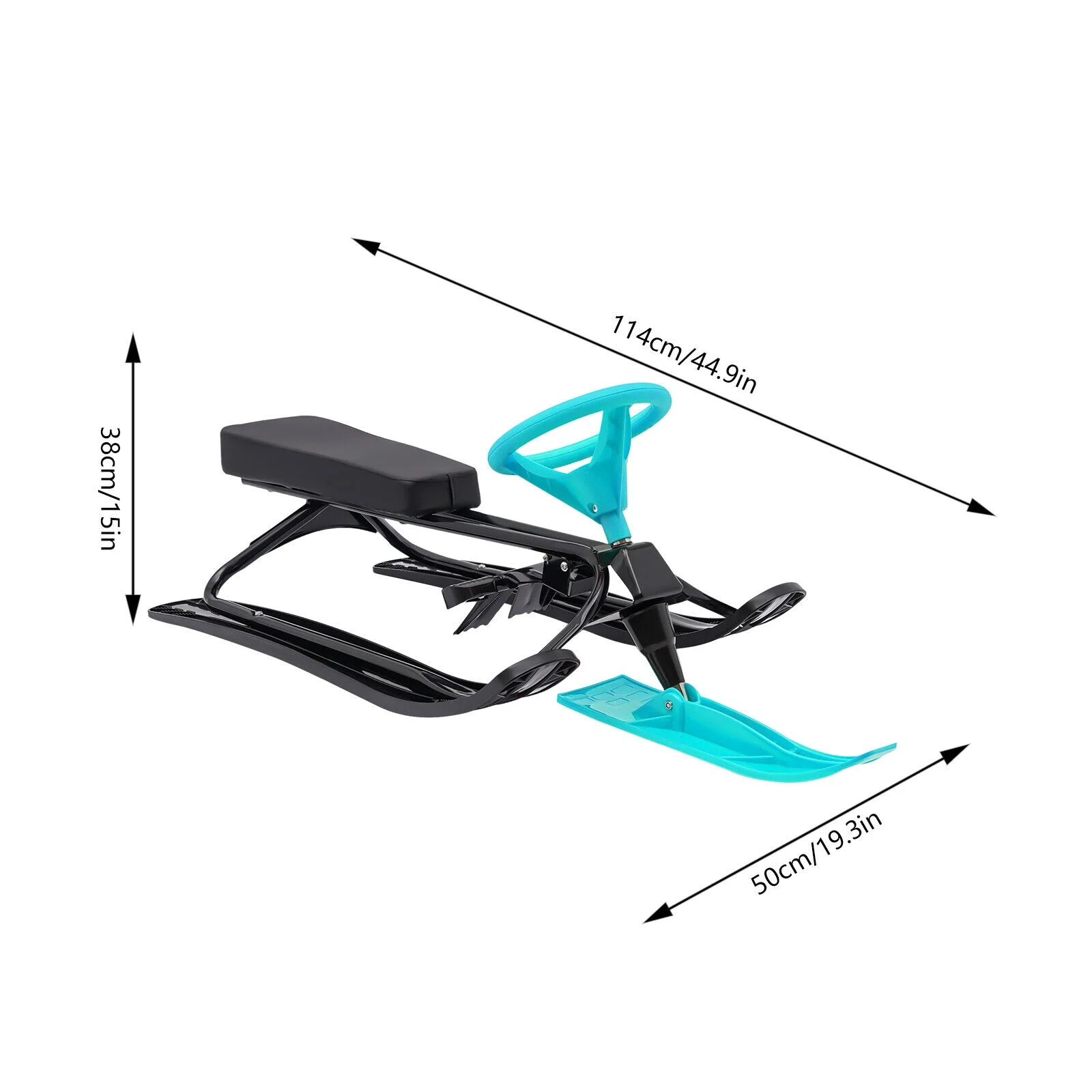Snow Racer Sled Ski Sled Slider Board with Steering Wheel and Brakes Snow Sled for Kids