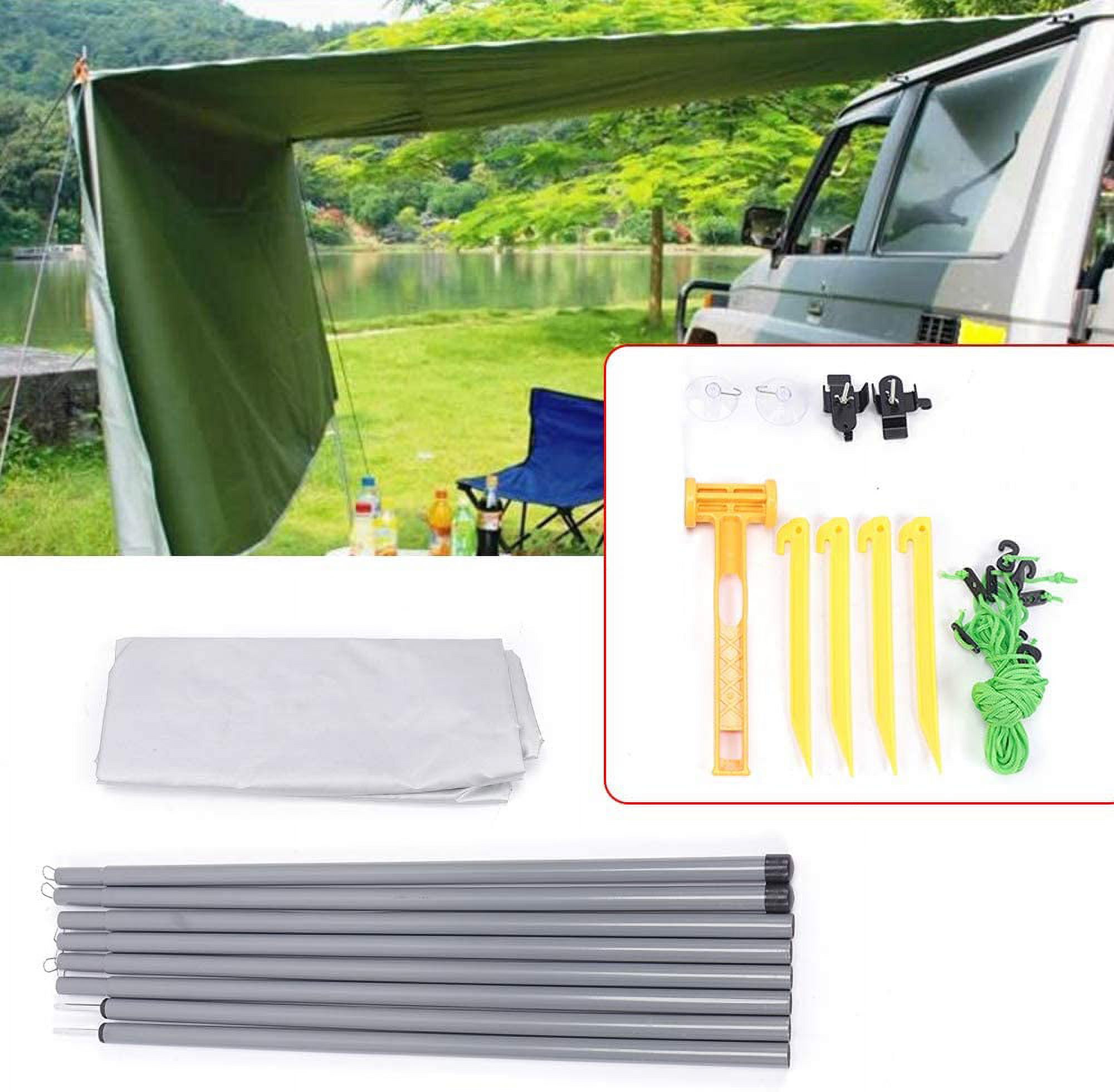 TFCFL Car Side Awning Set, 9.2ft x 5.9ft x 6.6ft Portable Rooftop Sunshade Awning for Vehicle Car SUV Truck， Portable Camper Trailer Tent Outdoor Camping Travel