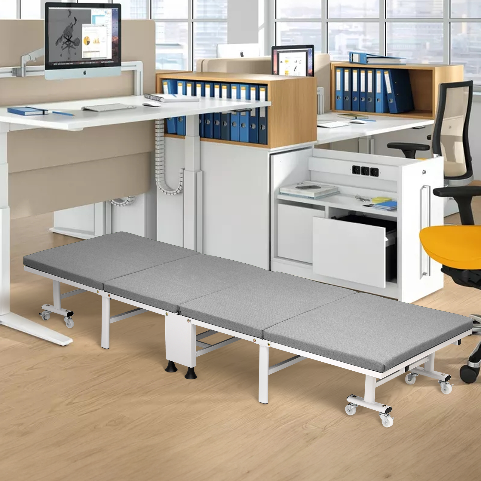 MoNiBloom Folding Bed with Mattress, Rollaway Bed for Adults with Wheels, Portable Camping Cot with Storage Cover, 880lbs Capacity, Dark Grey