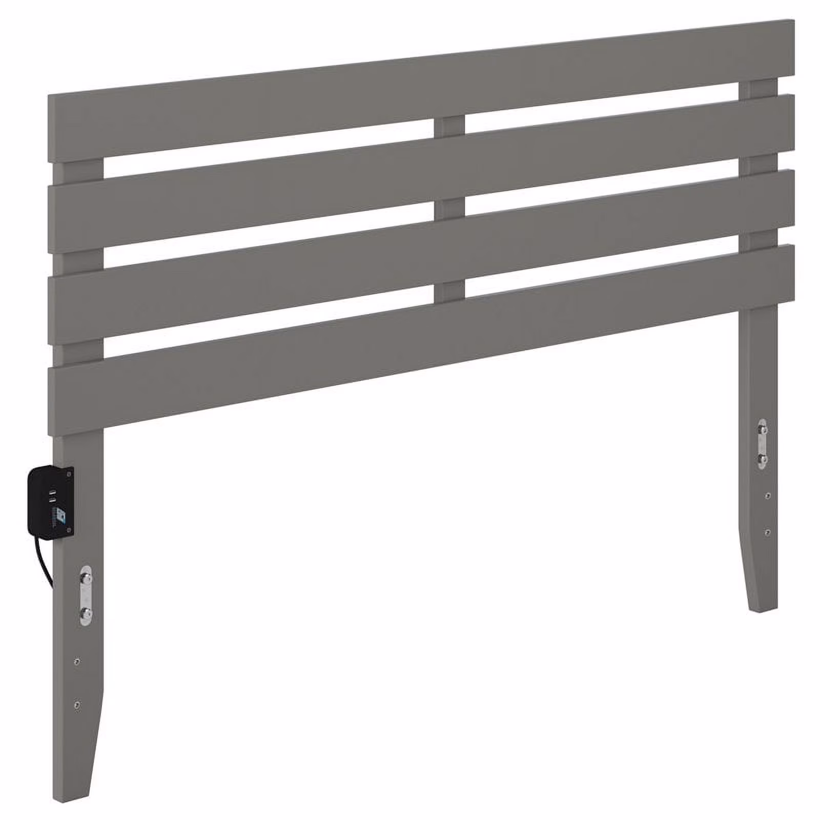 Pemberly Row Farmhouse Solid Wood Queen Headboard w/ USB Turbo Charger in Gray
