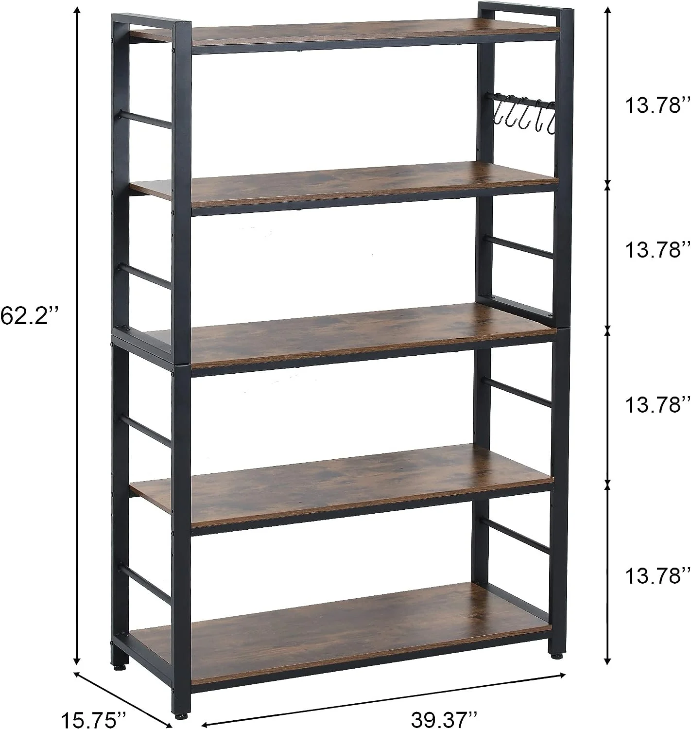 HBBOOMLIFE 5-Tiers Bakers Rack Microwave Oven Stand with Shelves 5 Tier Utility   with 5 Hooks Multifunctional  for Kitchen Bathroom Livingroom Storehouse...