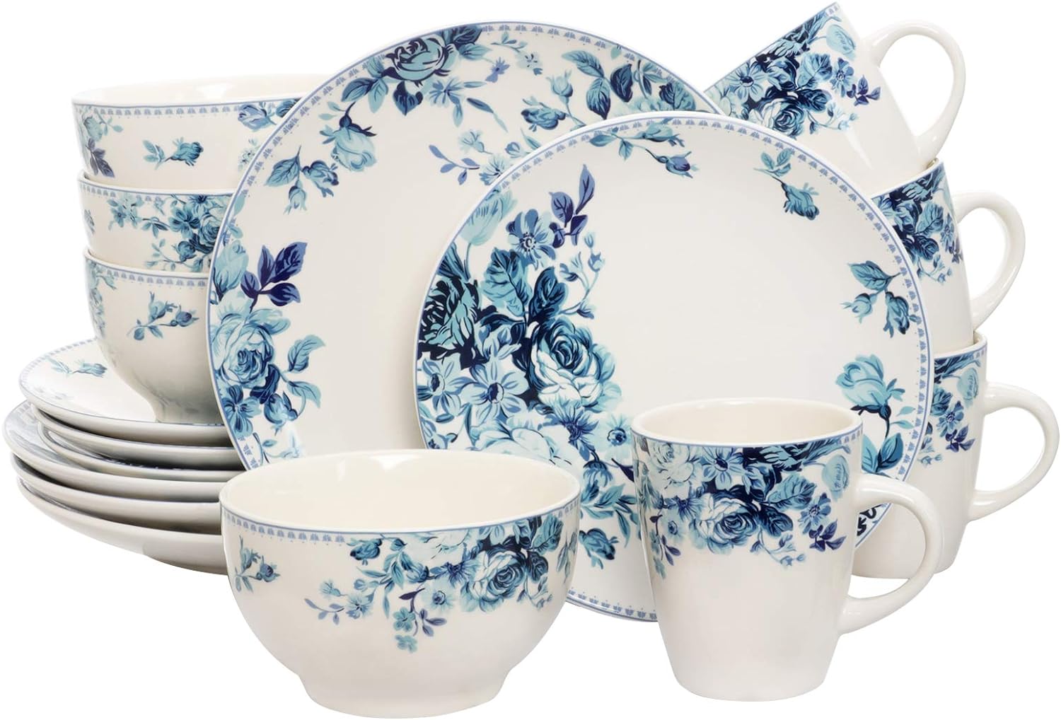 Traditional Blue And White 16 Piece Dinnerware Set
