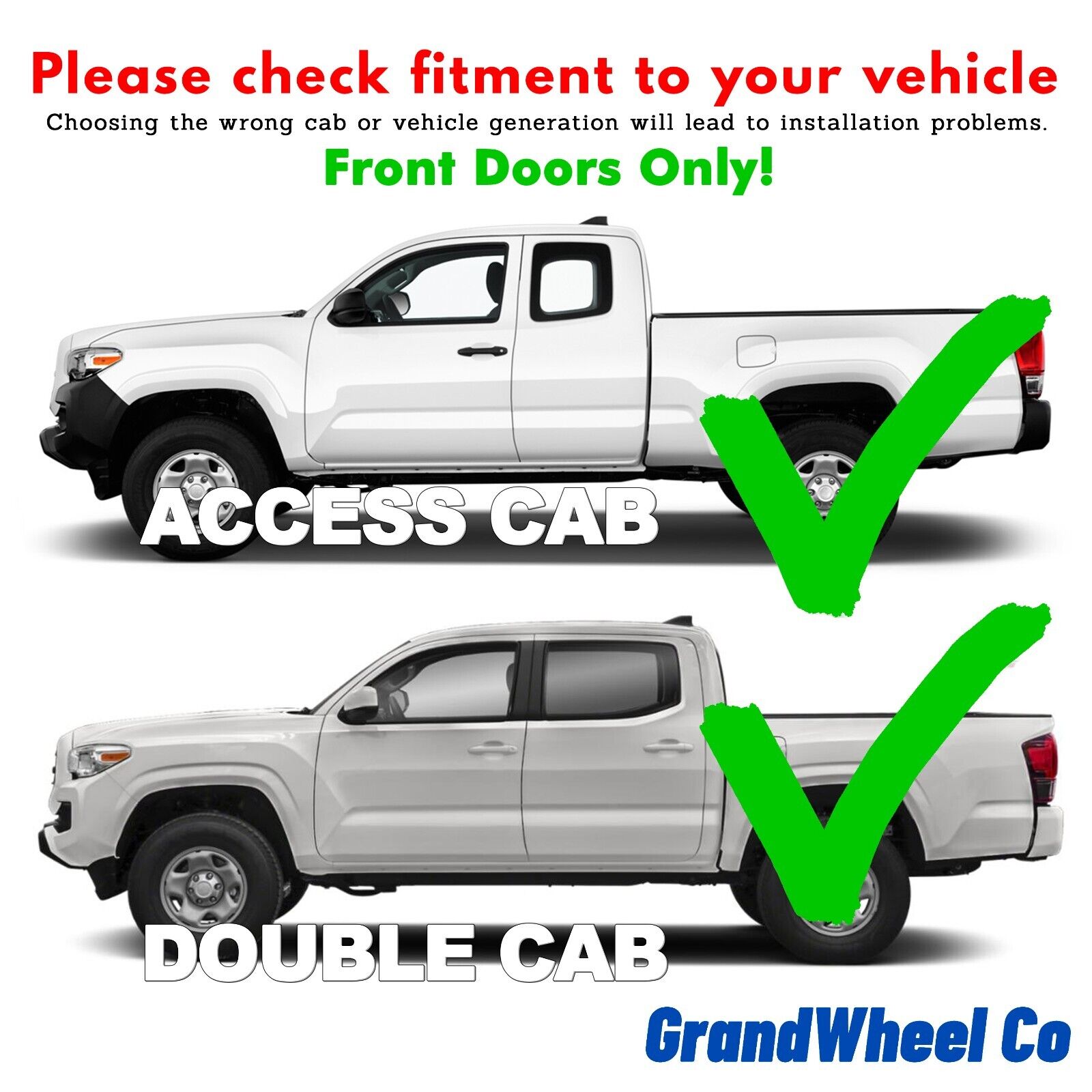 GrandWheel Co Smoke Tinted Tape-On Side Window Vent Visor Deflectors Rain Guards Compatible with Toyota Tacoma 2016-2024 Access Cab/Double Cab - 2pcs. GW0342