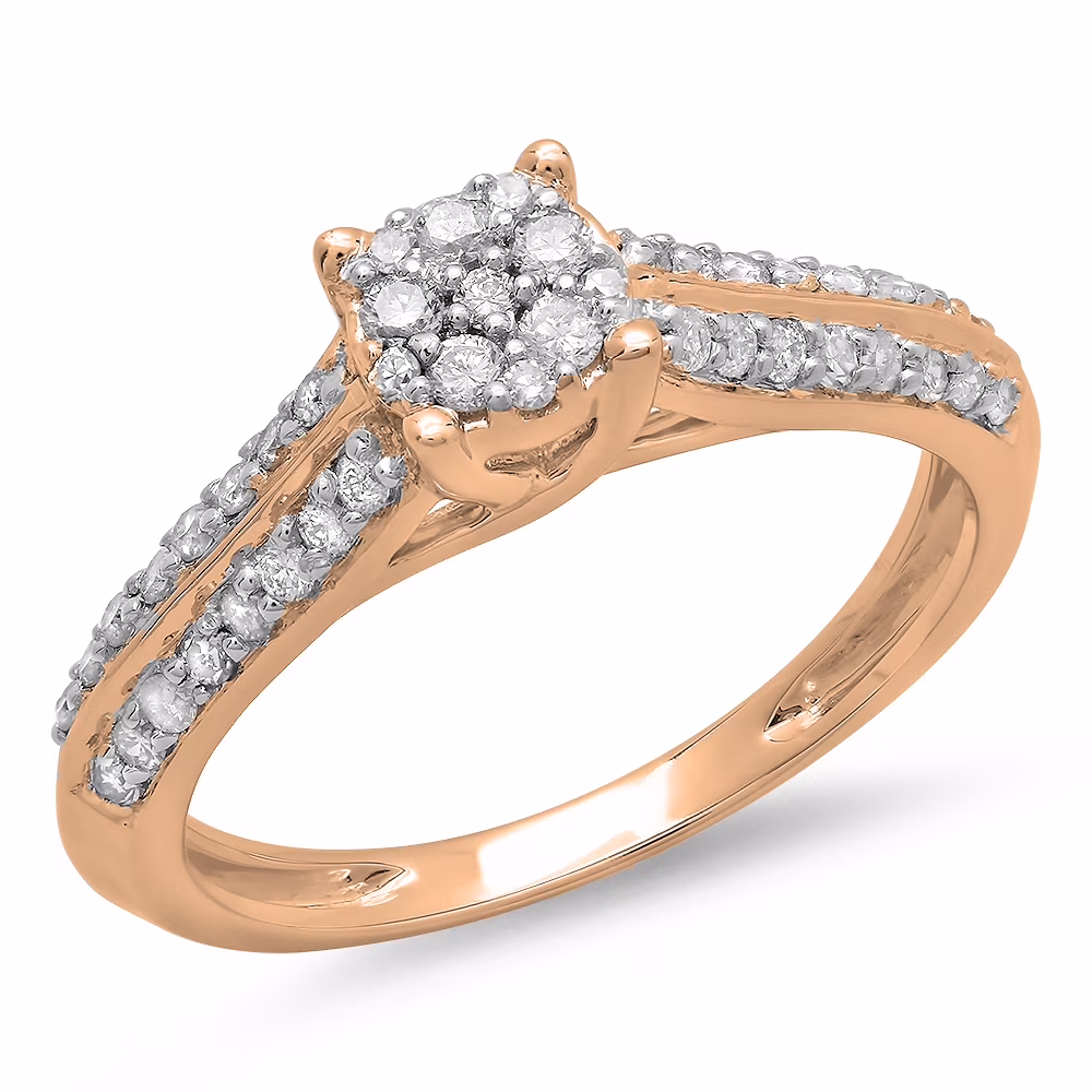 0.50 Carat (ctw) 18K Rose Gold Round Cut Diamond Ladies Bridal Cluster Engagement Ring 1/2 CT