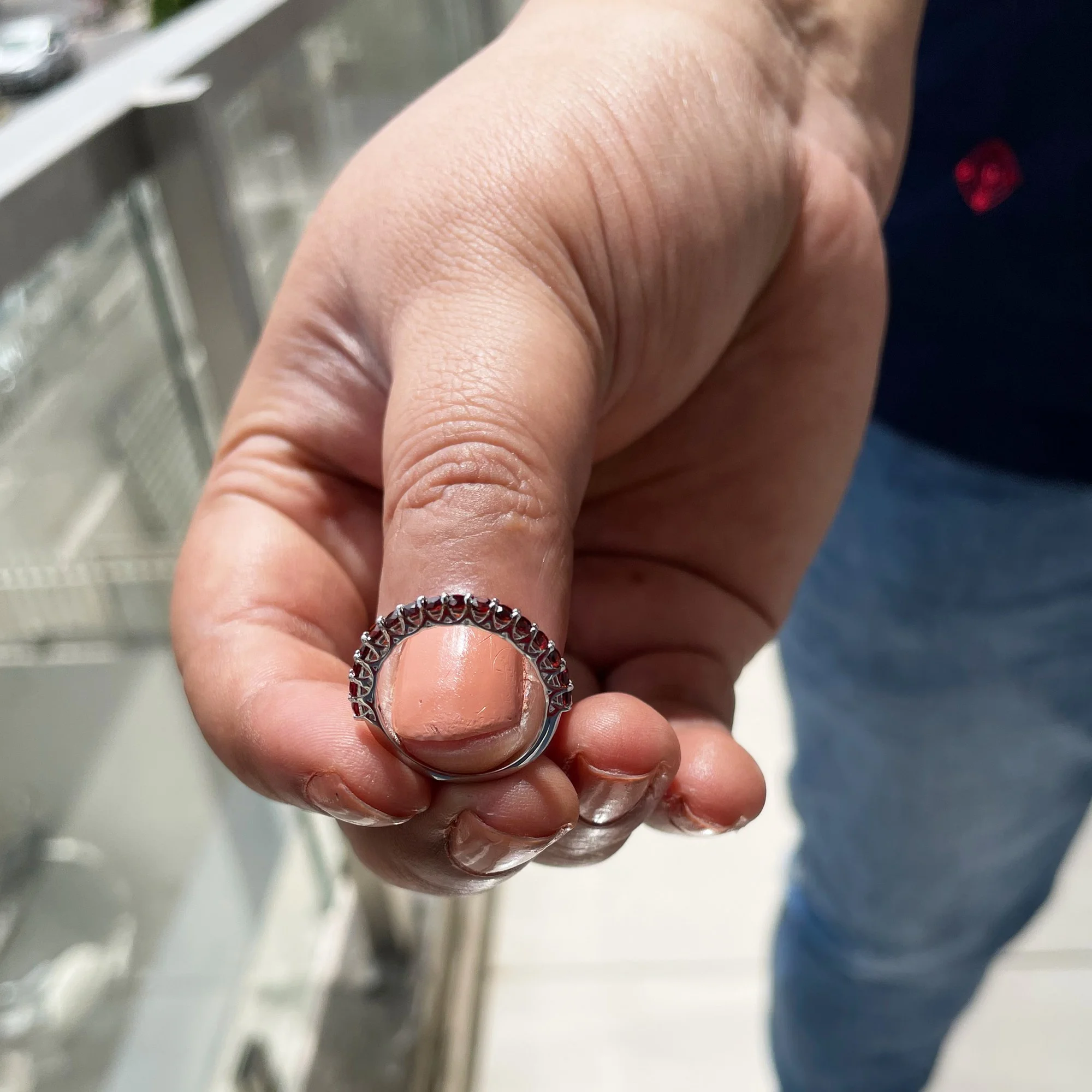 1/2 CT Garnet Half Eternity Stackable Band Ring in Trellis Set, 925 Sterling Silver, US 4.00