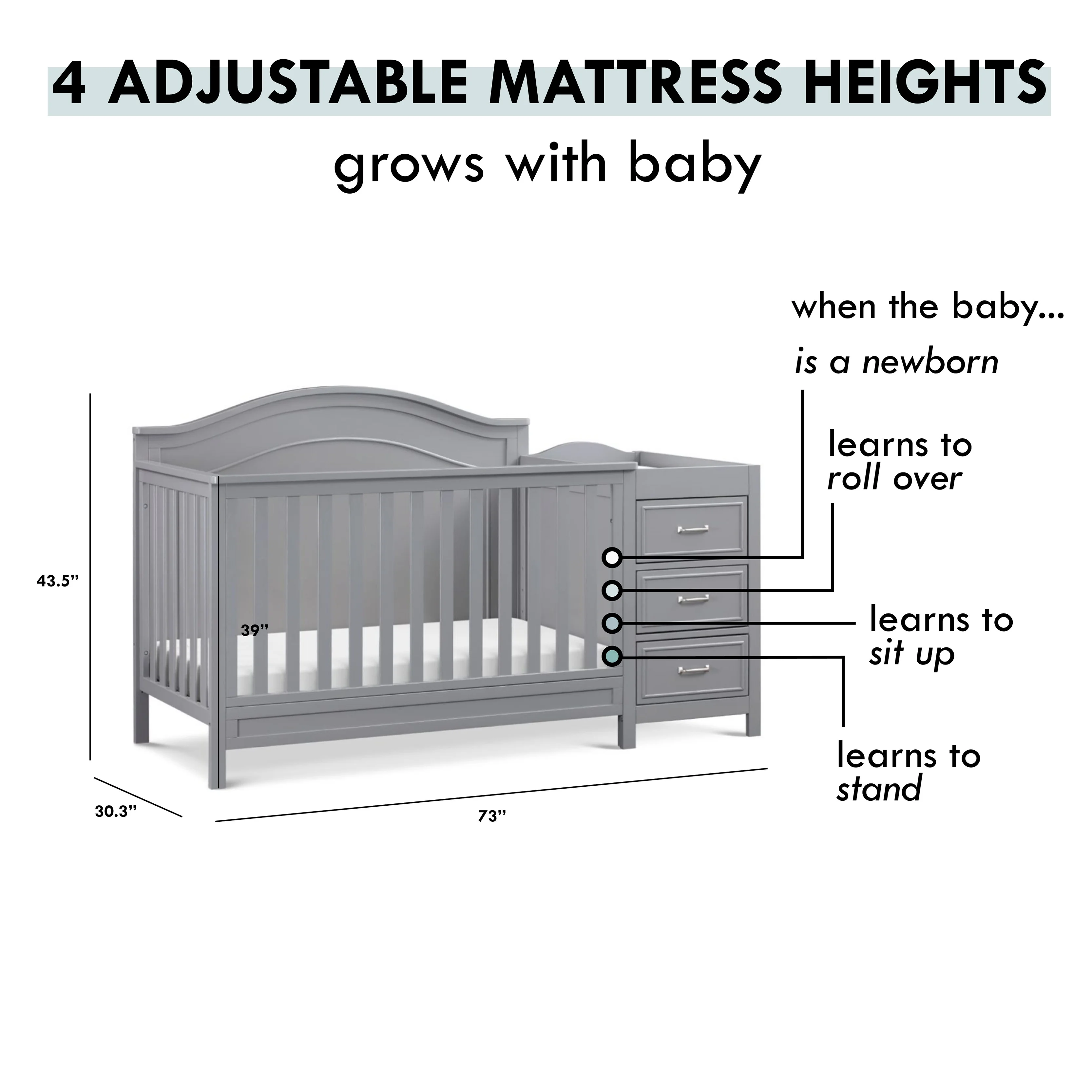 DaVinci Charlie 4-in-1 Convertible Crib and Changer Combo in Grey