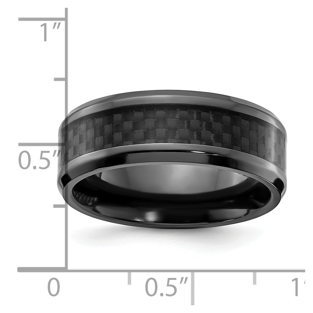 Black Zirconium Polished With Black Carbon Fiber Inlay 8mm Band Size 9.5 Jewelry Gifts for Women