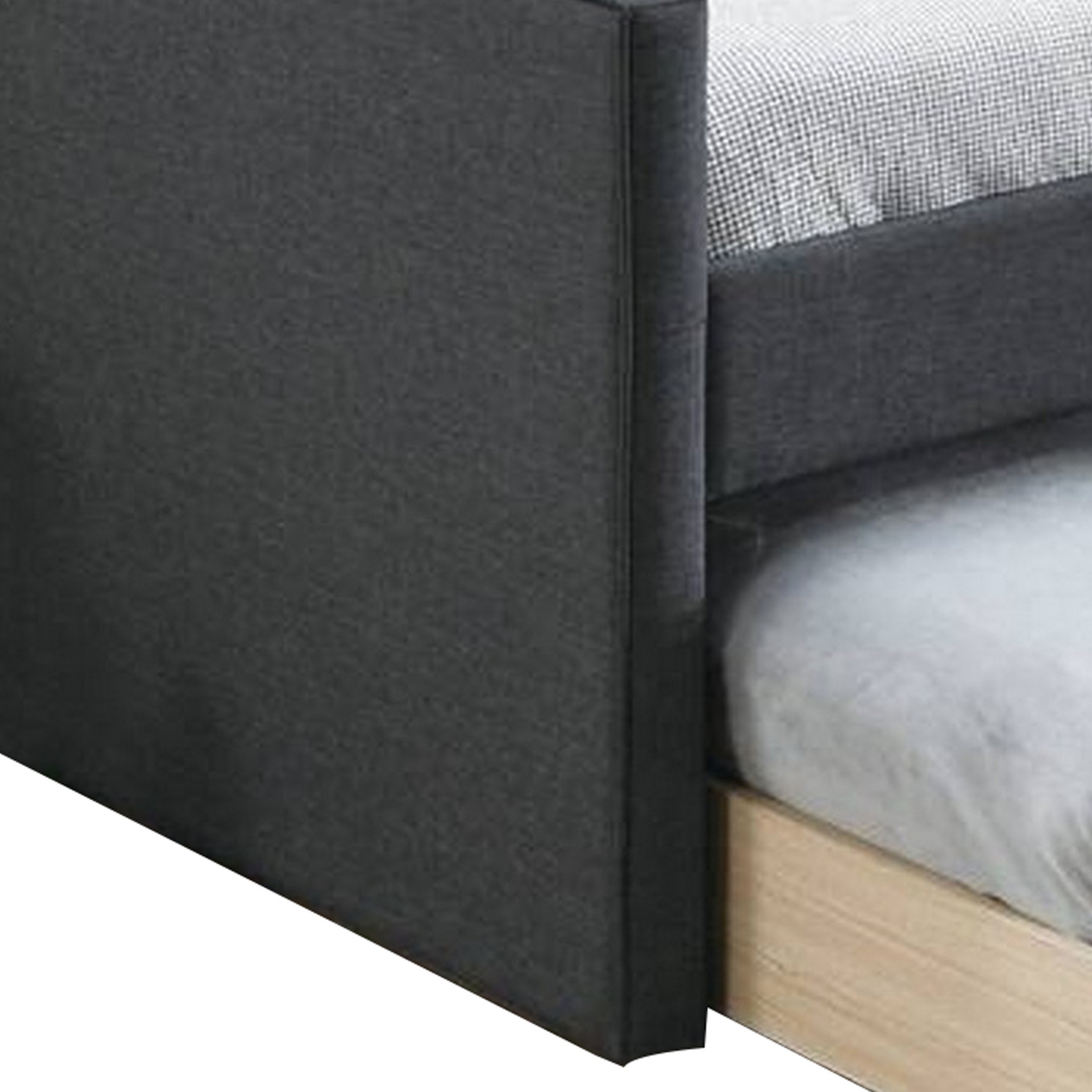 Diem Classic Wood Day Bed with Trundle, Button Tufted Back, Charcoal Burlap- Saltoro Sherpi