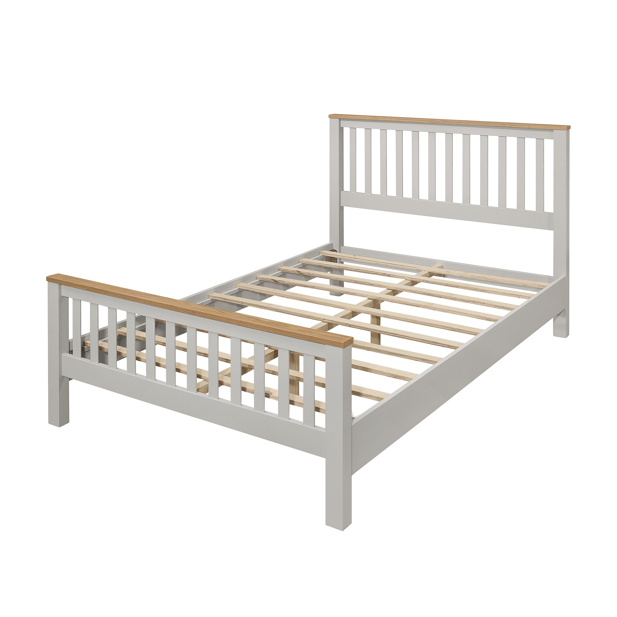 Country Wood Platform Bed with Headboard & Footboard, Solid Wood Single Bed Frame with Wood Slat Support for Kids Teens Adults Grey - Full
