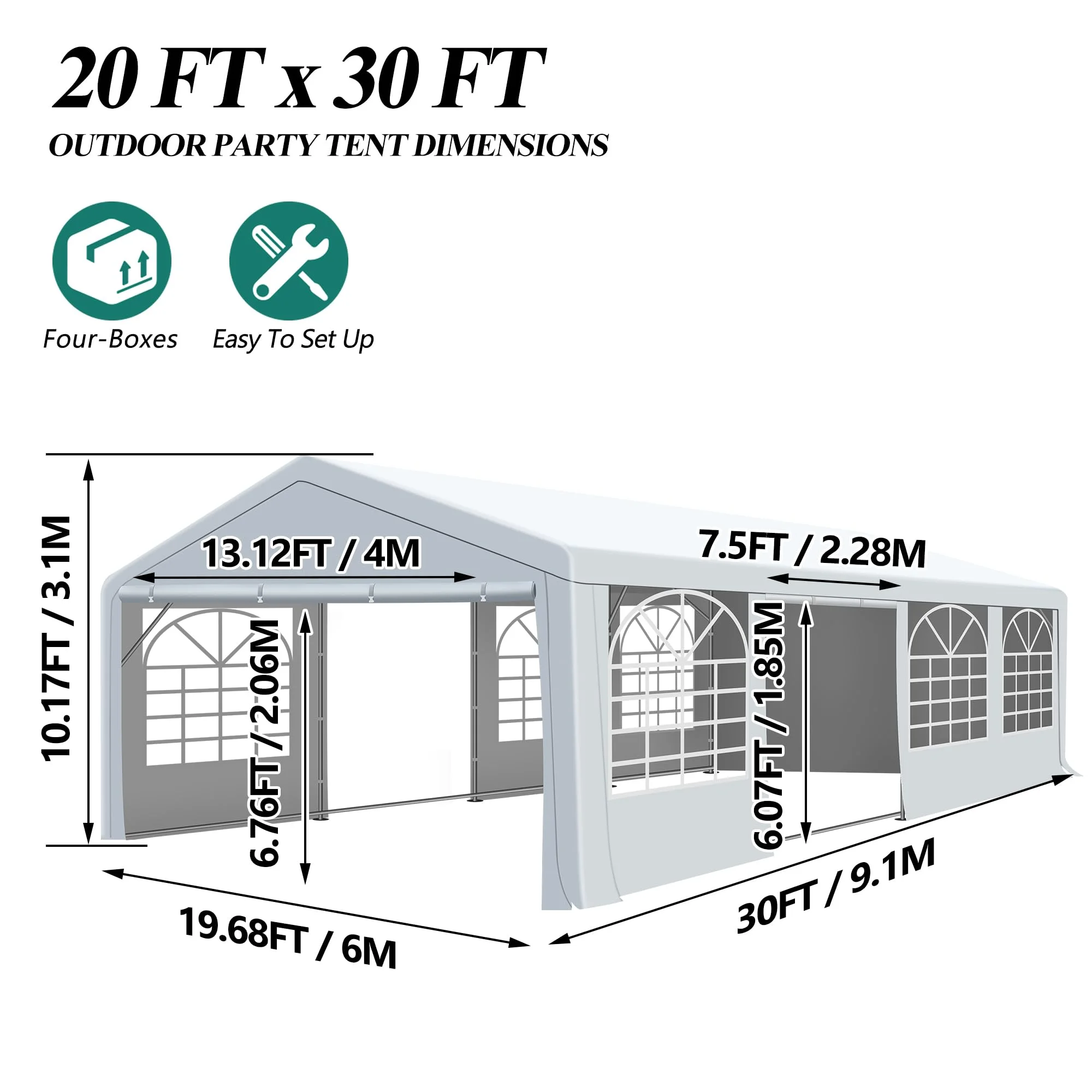 COVERONICS 20x30FT Patio Party Tent with Windows - Heavy Duty Wedding Tent with 2 Roll-up Doors, Canopy Gazebo for Outdoor Activities, Party Events, Festivals