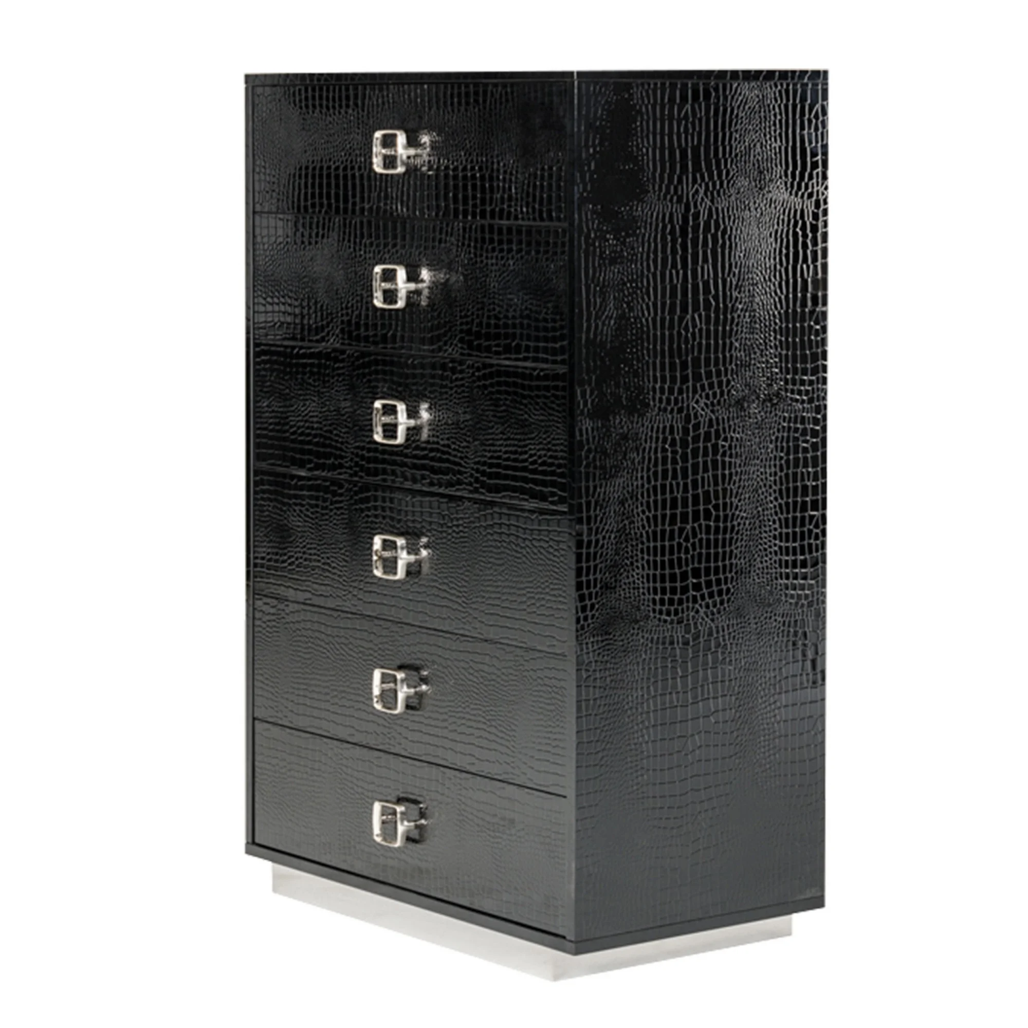 Benjara BM301317 49 in. Hart Dresser with 5 Drawers & Crocodile Skin Texture, Lacquer & Black