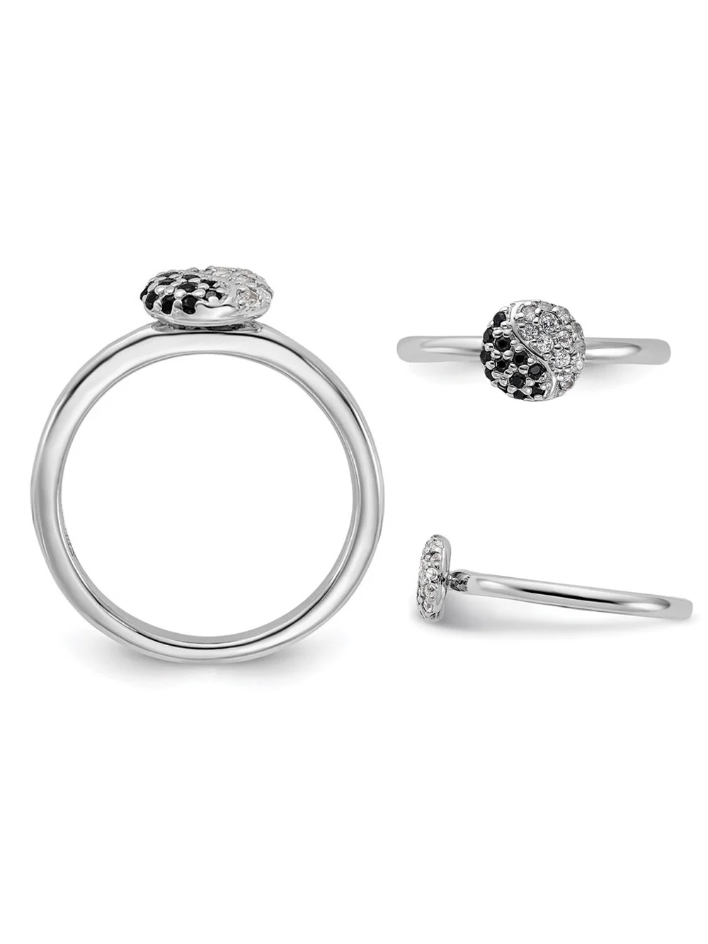 1/2 Carat (Ctw) Black Onyx and White Topaz Ring  in Sterling Silver