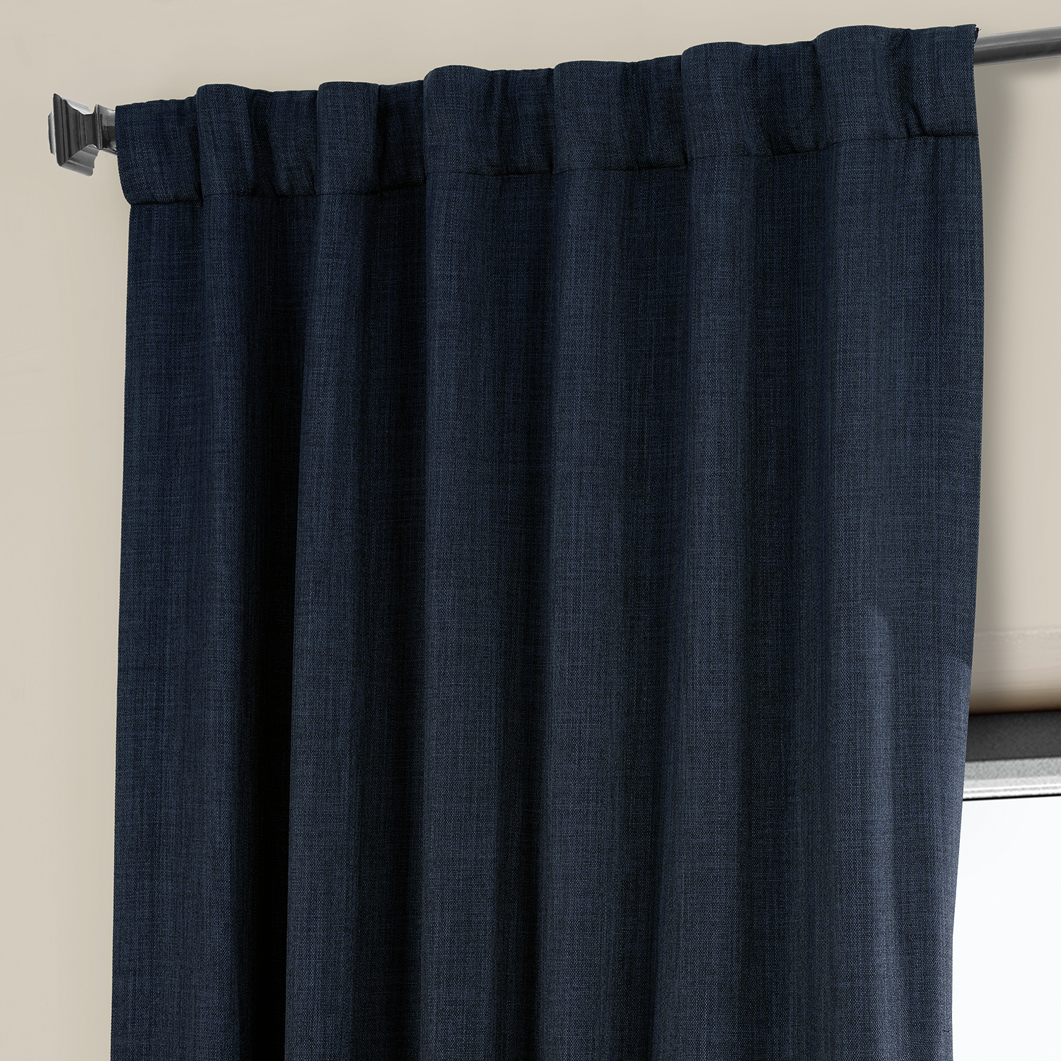Nightfall Navy Faux Linen Room Darkening Curtain (1 Panel), Nightfall Navy, 50W X 96L
