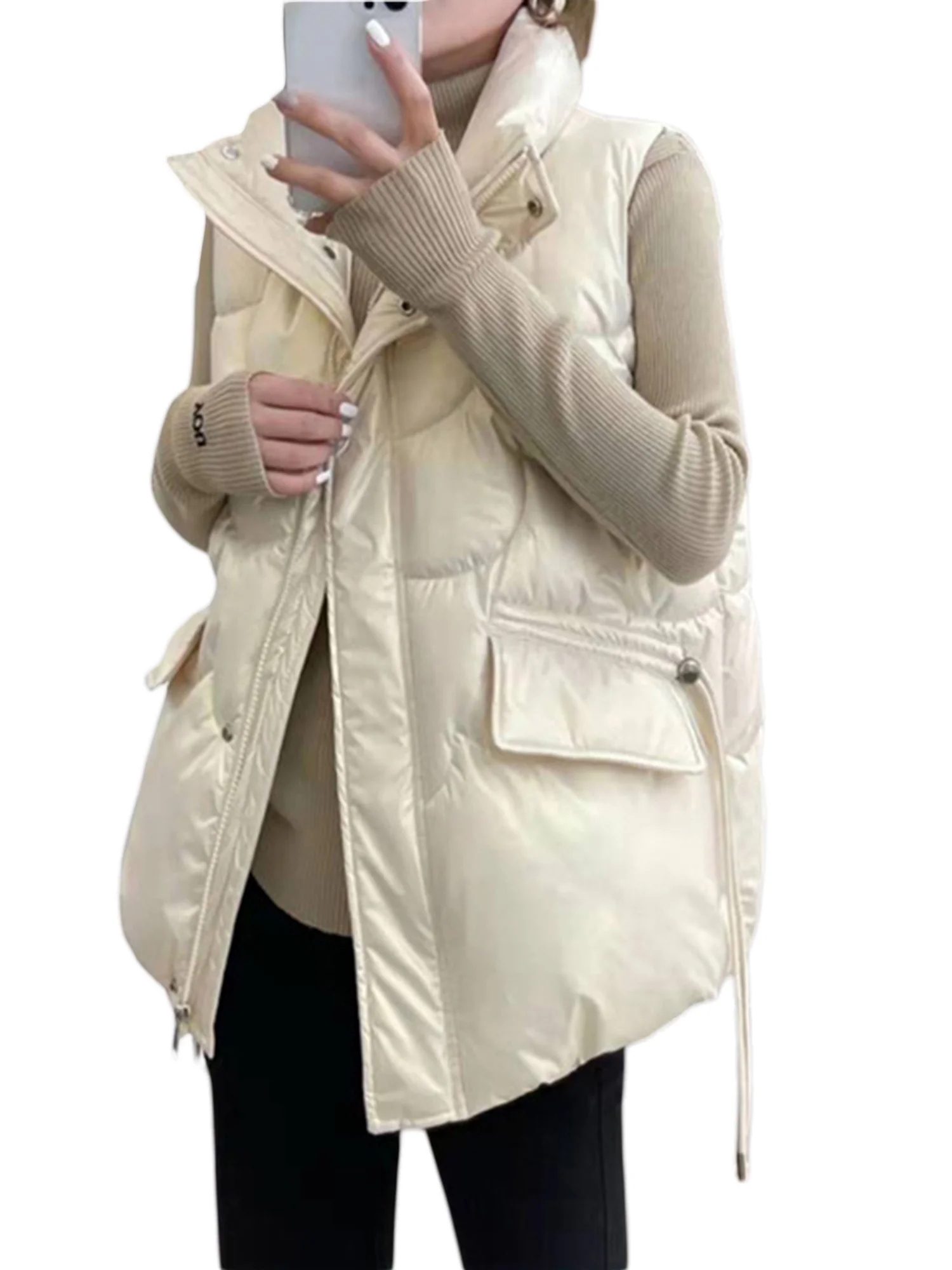 Women Quilted Puffer Vest Coat Winter Sleeveless Outerwear Stand Collar Padded Jacket with Pockets