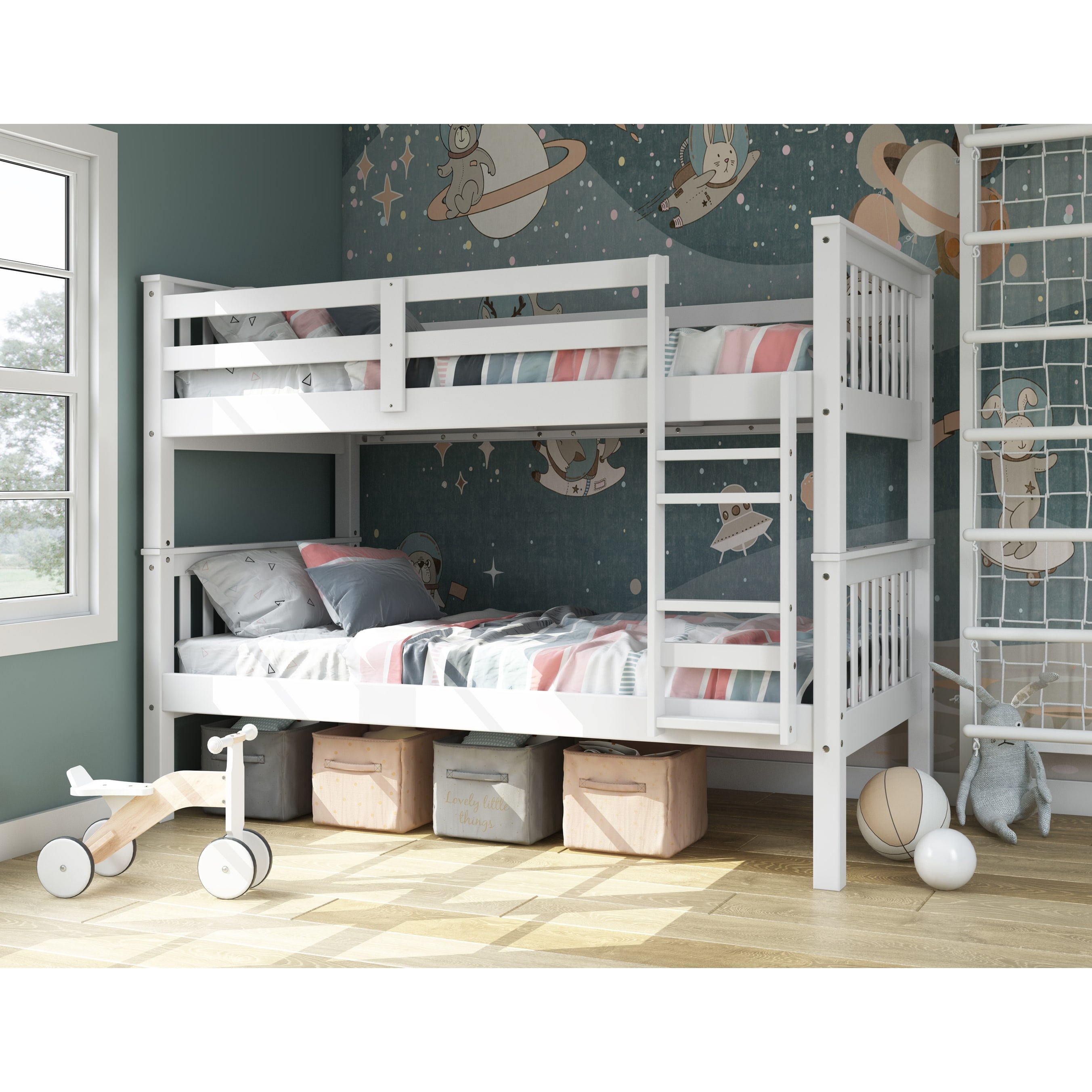 Taylor & Olive  100% Solid Wood Mission Twin Over Twin Bunk Bed White
