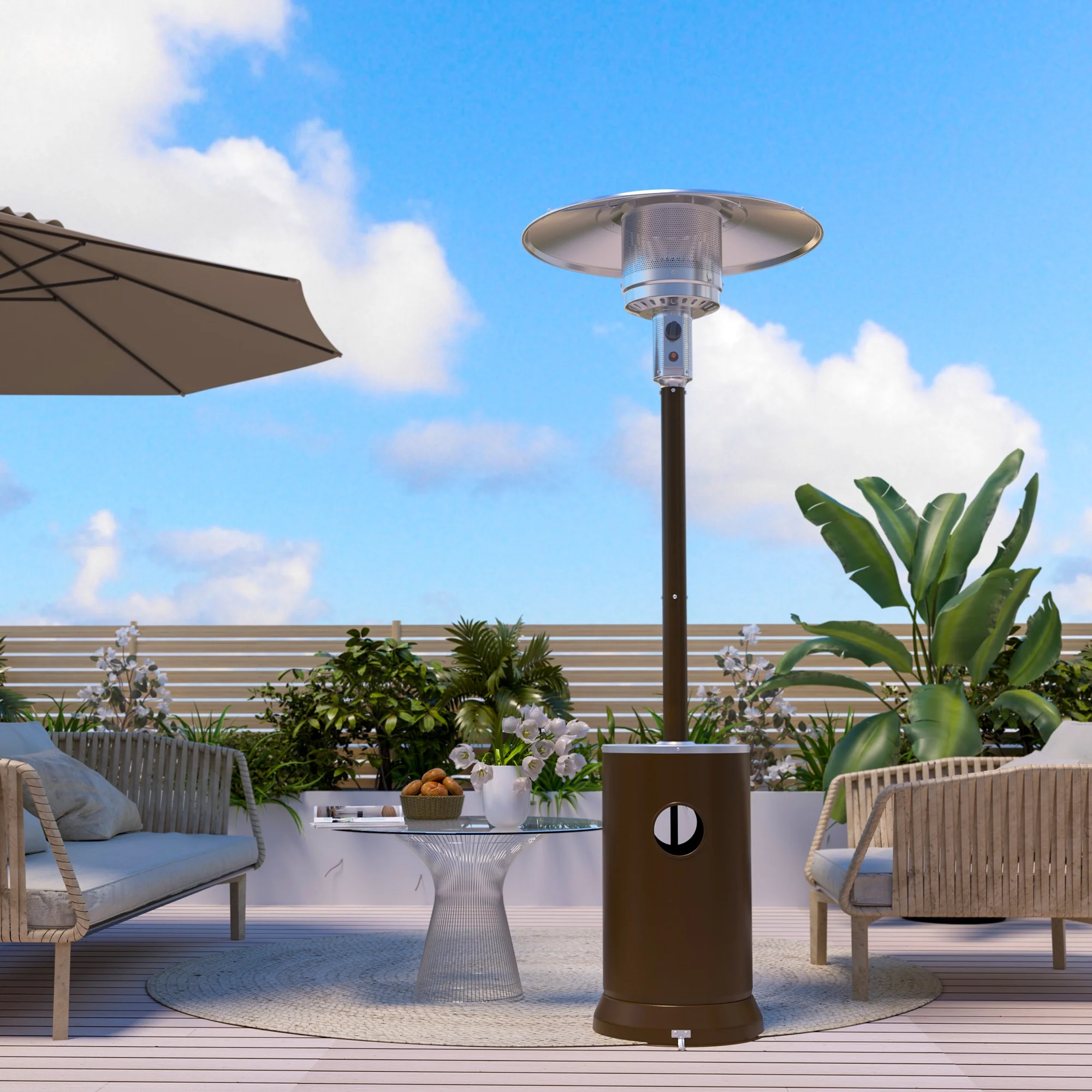 Pamapic 48000 BTU Brown Propane Standing Patio Heaterr with Cover