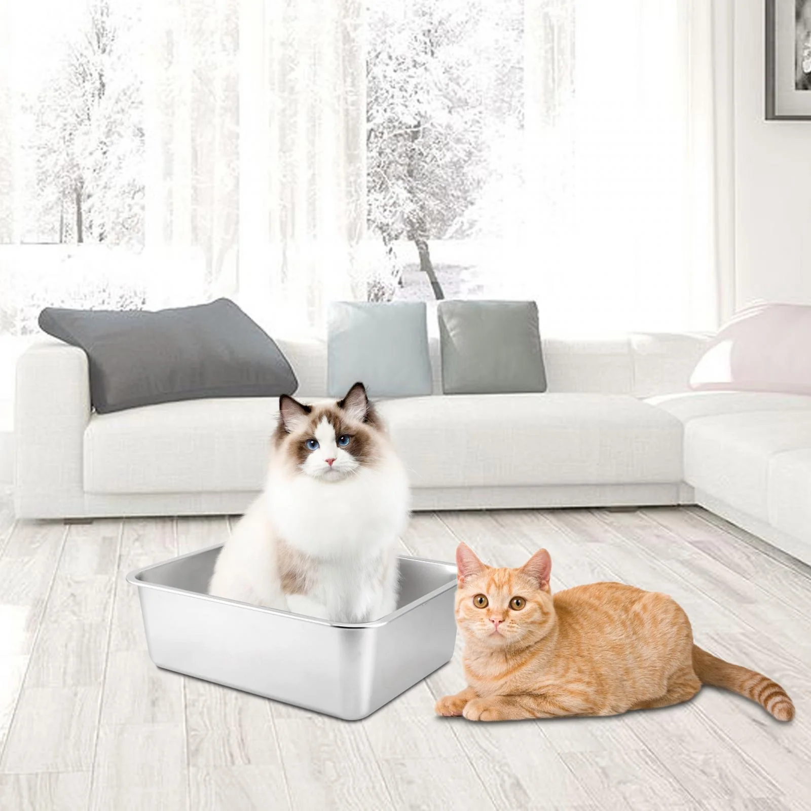 Cat Litter Open Top Stainless Litter Toilet 50cmx35cmx10cm