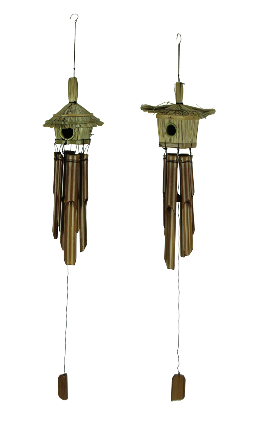 Chesapeake Bay Tropical Tiki Hut Birdhouse Bamboo Tube Wind Chimes Set of 2