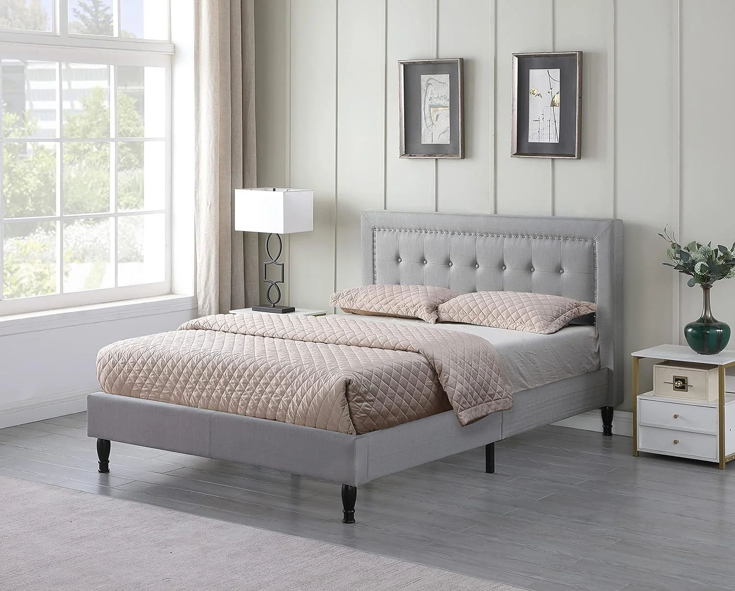Athena II Premiere Classics Upholstered Linen Cloth Platform Bed II Button Tufted II 43.5