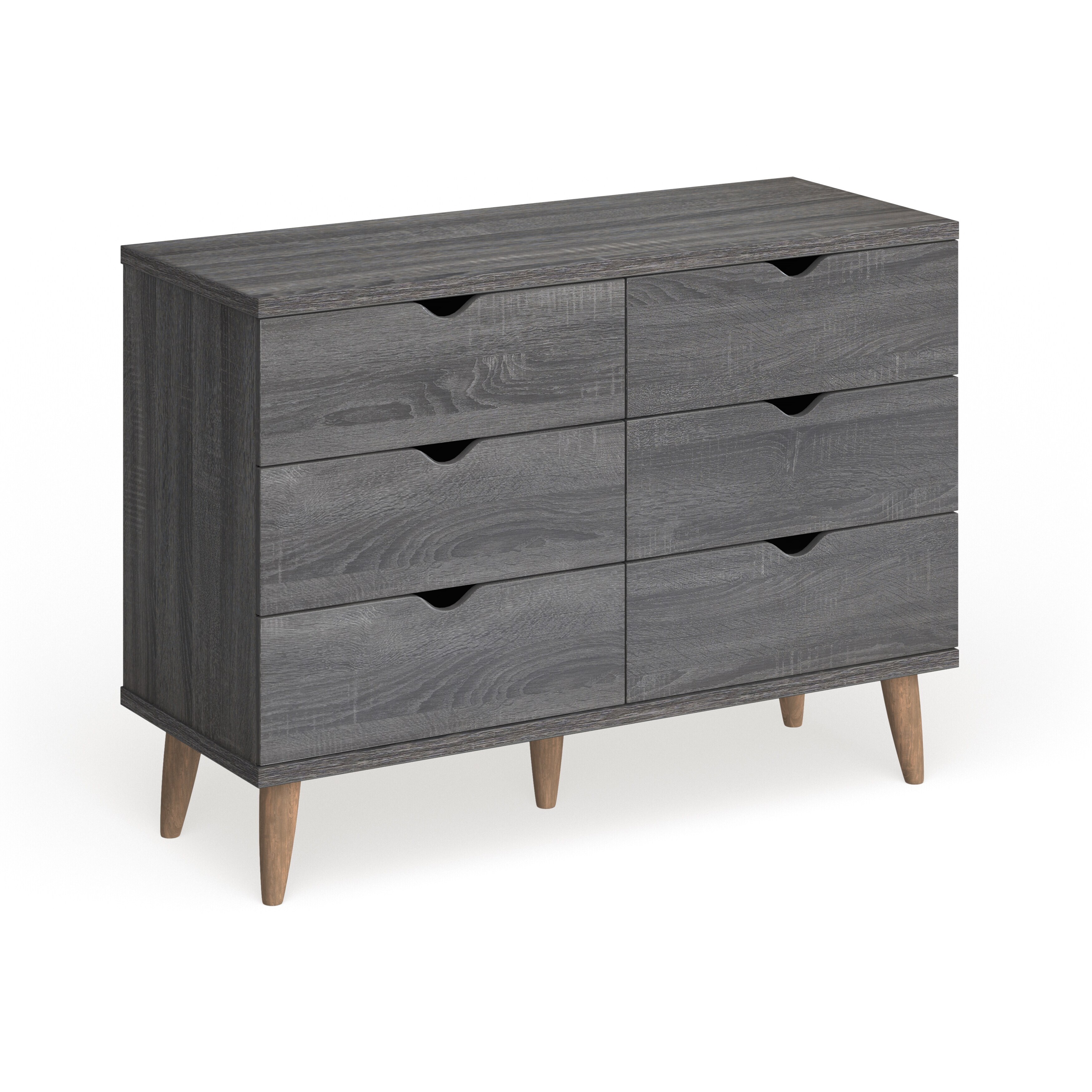 Denhour DH BASIC Mid-Century Modern Distressed Grey 47-inch Wide 6-Drawer Dresser by