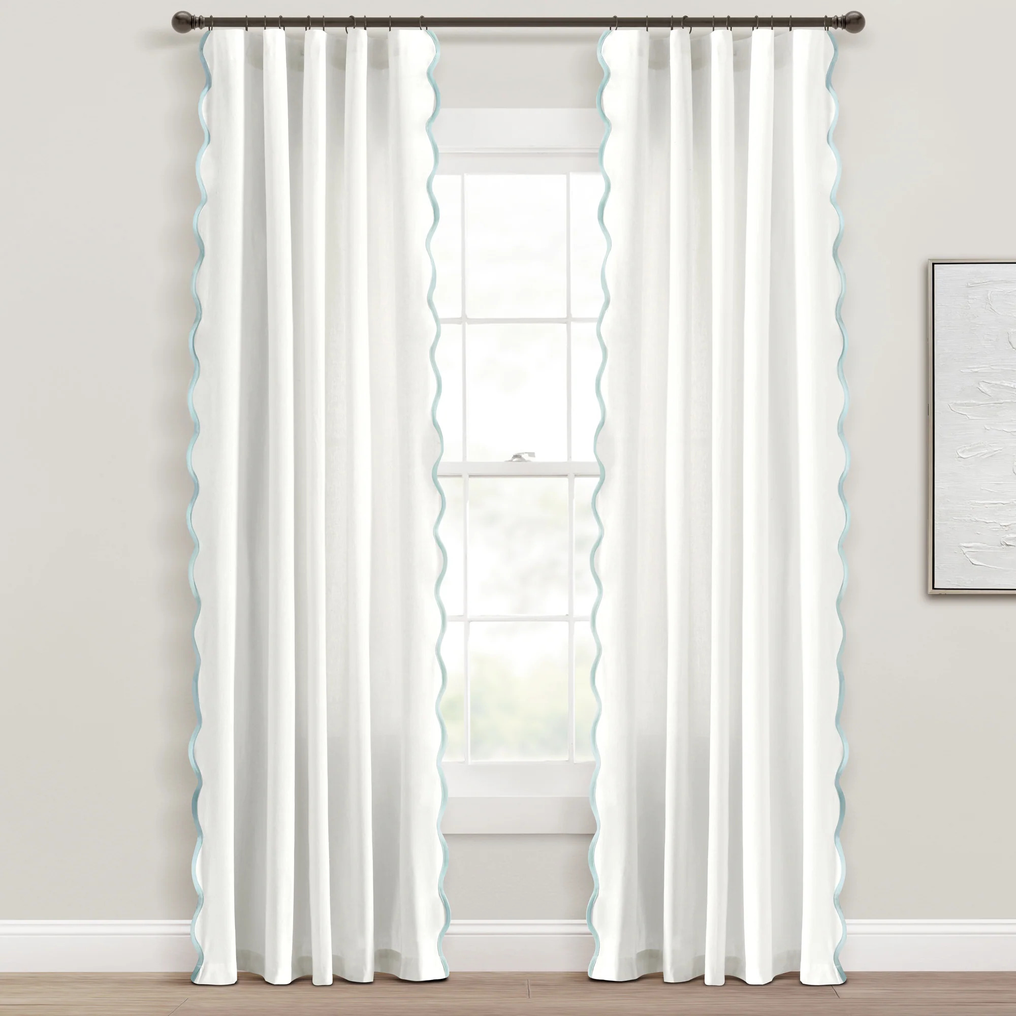Lush Decor Coastal Chic Scallop Edge Window Curtain Panels Navy/White 52X84 Set