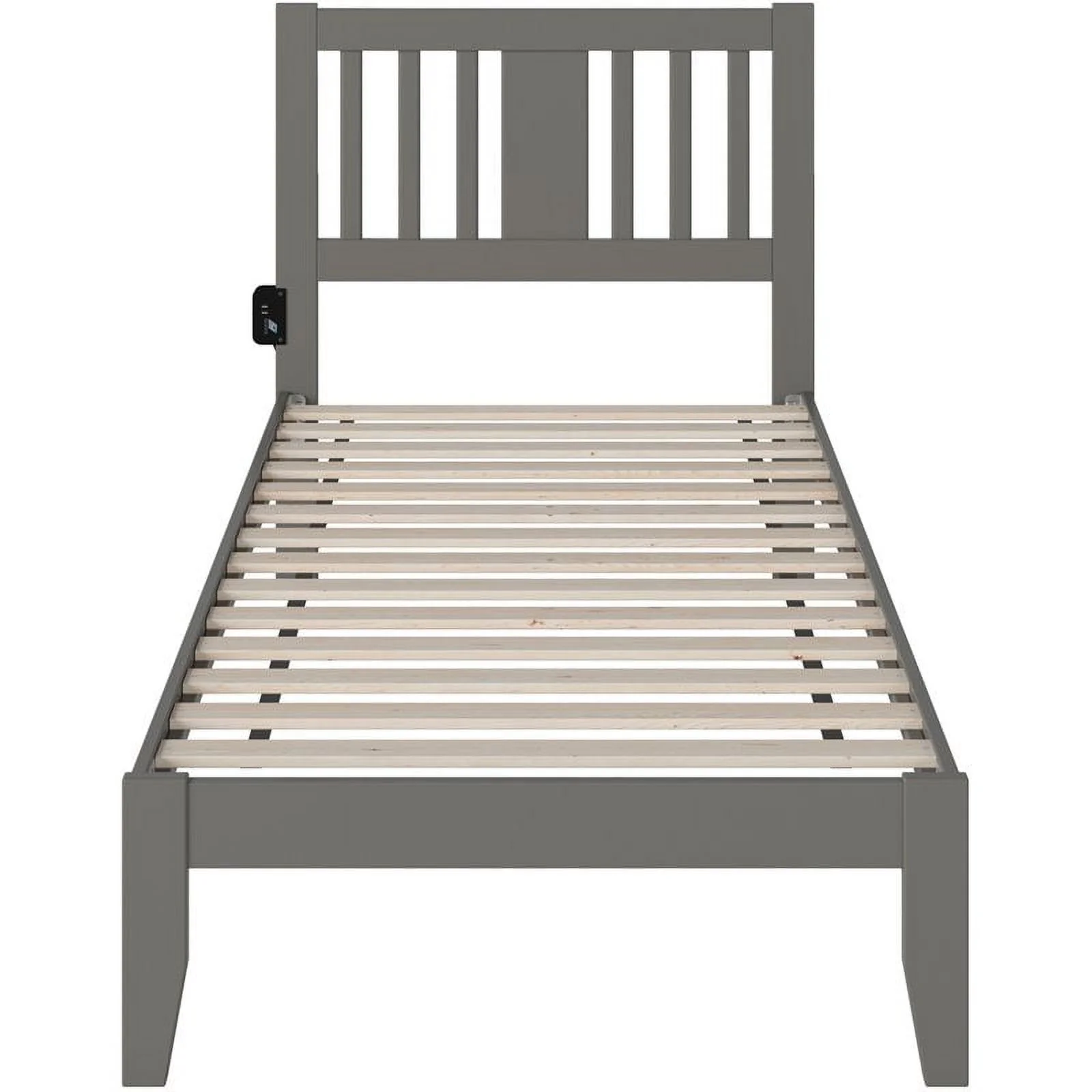 Bowery Hill Solid Wood Twin XL Spindle Bed with USB Turbo Charger in Gray