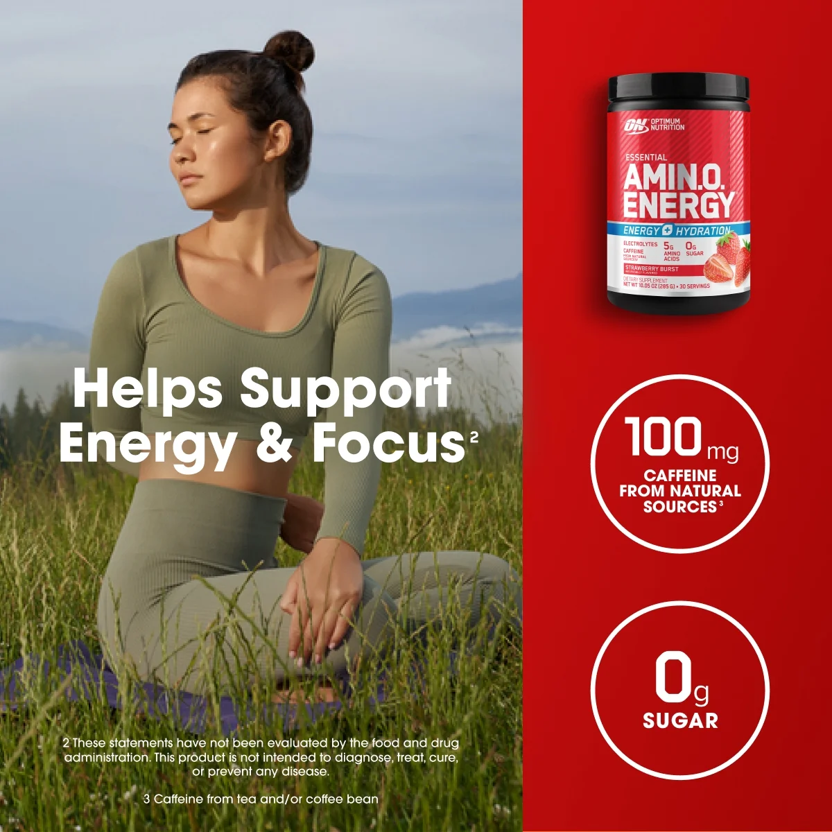 Optimum Nutrition Amino Energy Plus Electrolytes Energy Drink Powder, Strawberry Burst, 30 Servings