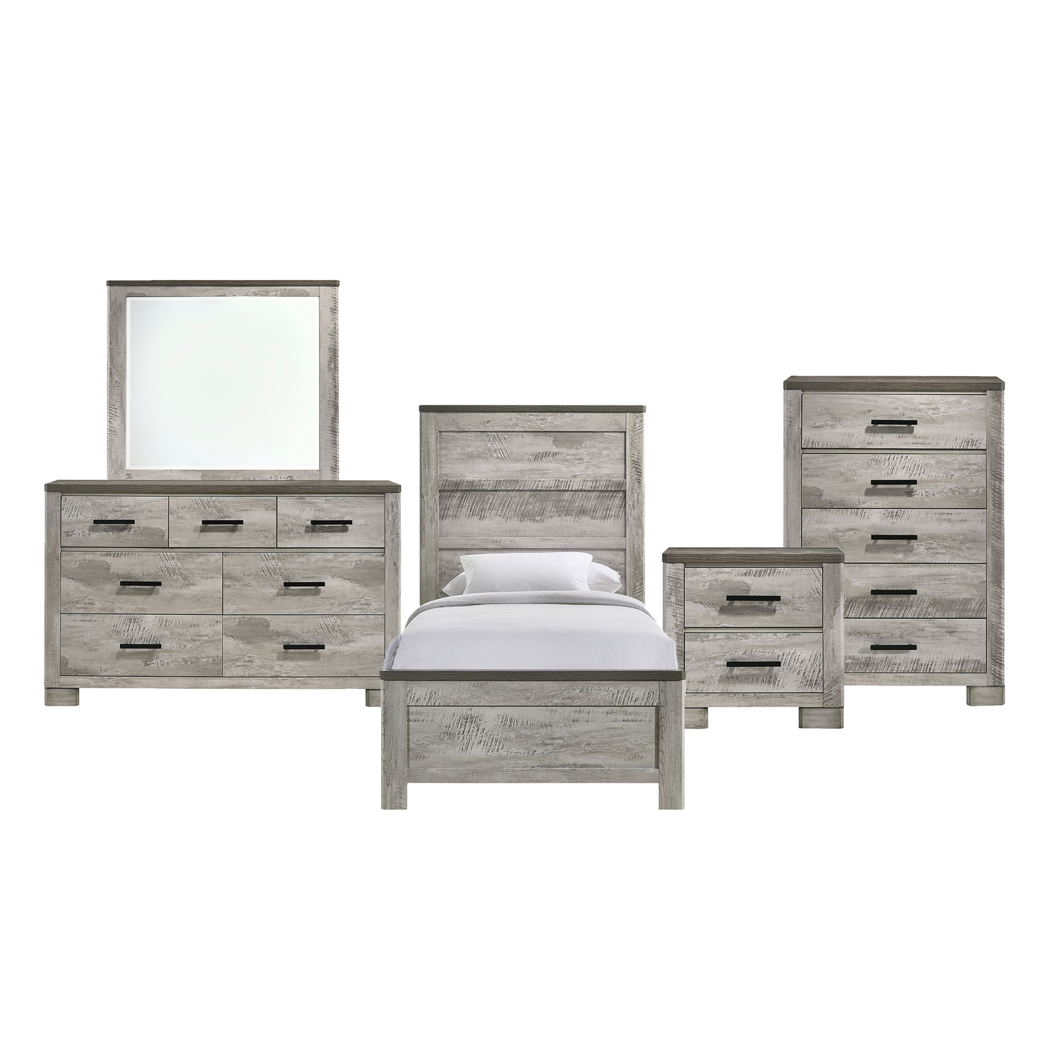 Picket House Furnishings Adam Twin Panel 5PC Bedroom Set in Gray