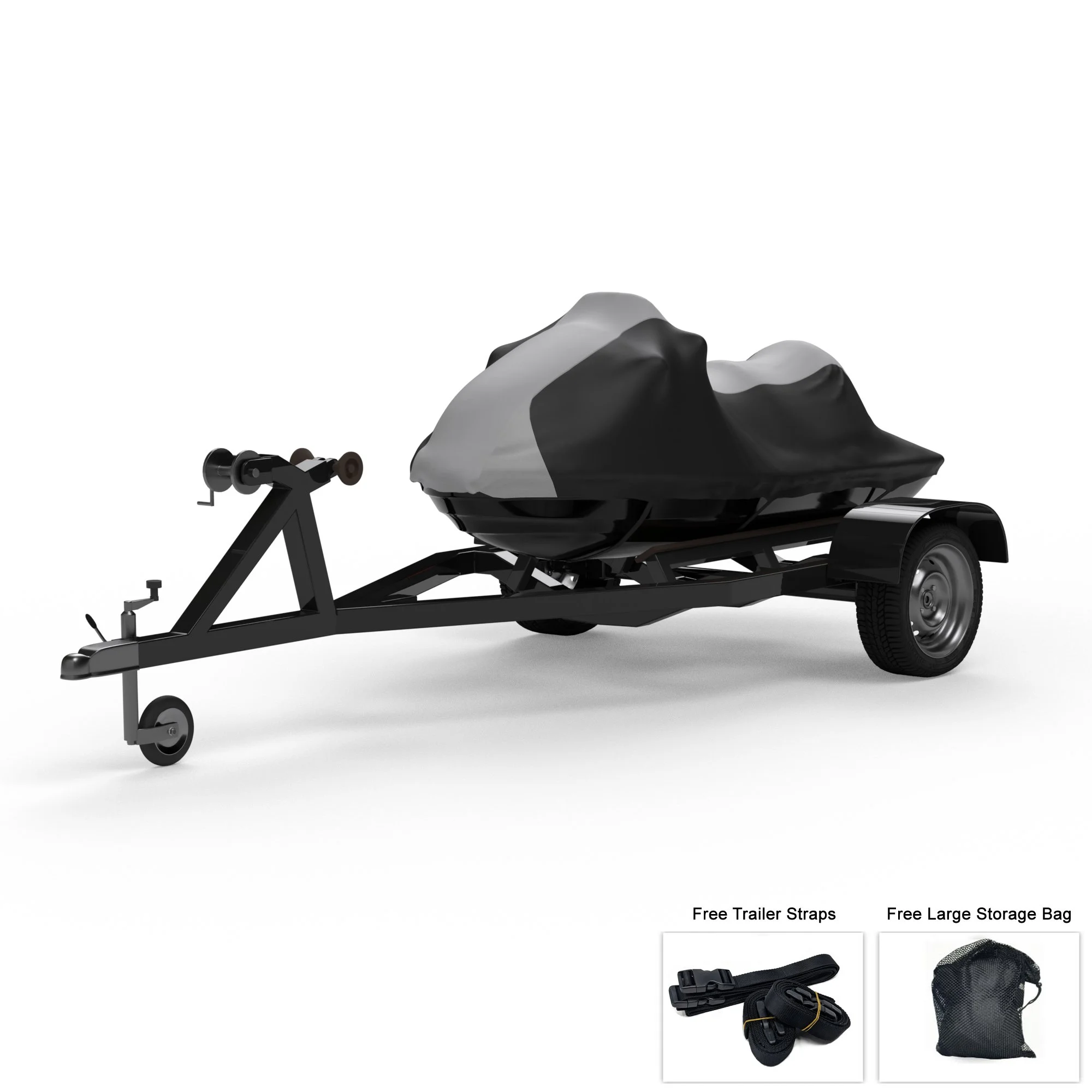 Weatherproof Jet Ski Cover For SEA DOO GTI SE 130 2017-2018 - GRAY / Black Color - All Weather - Trailerable - Protects from Rain, Sun, UV Rays, And More! Includes Trailer Straps And Storage Bag