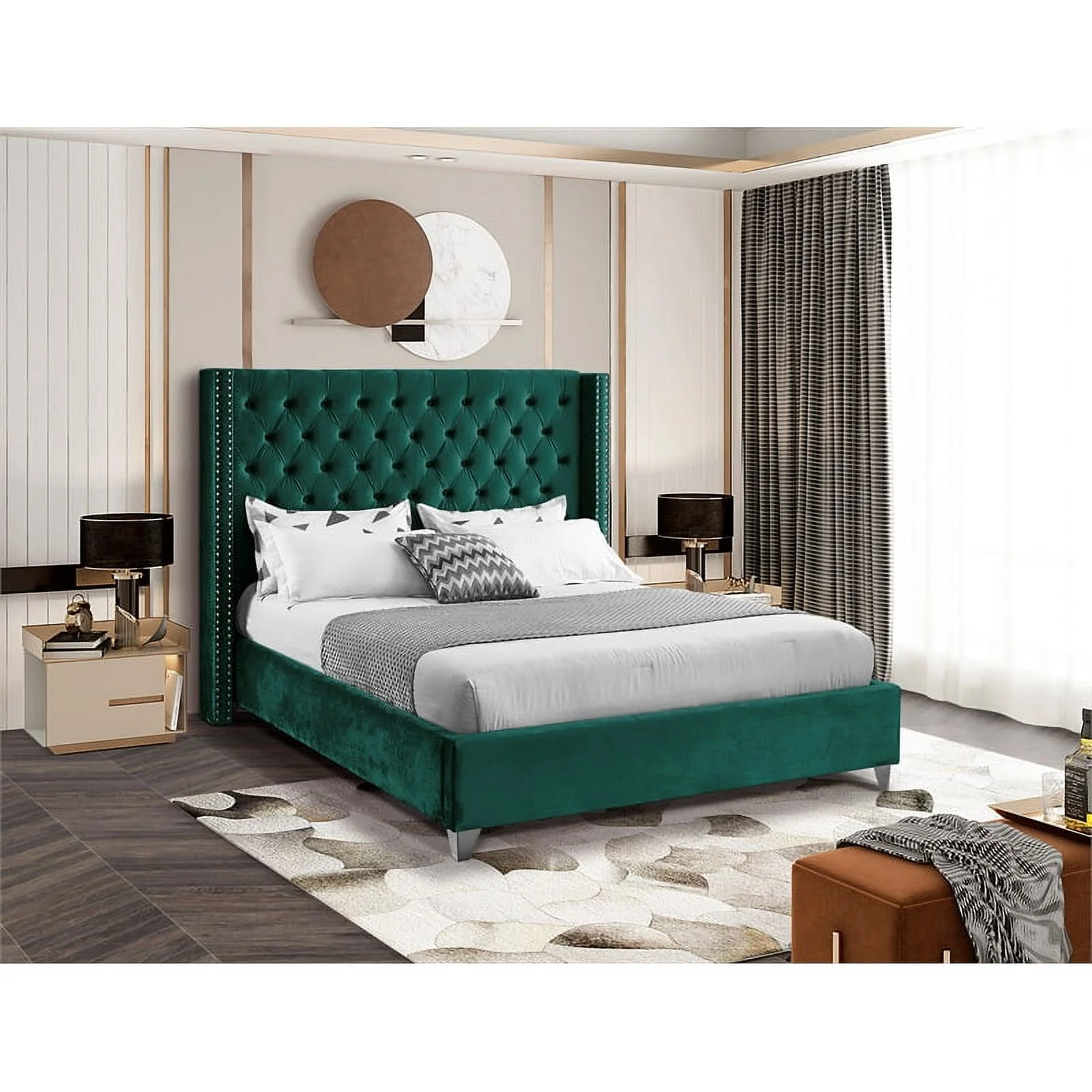 Aiden Green Velvet King Bed-Color: Green Velvet, Style: Contemporary