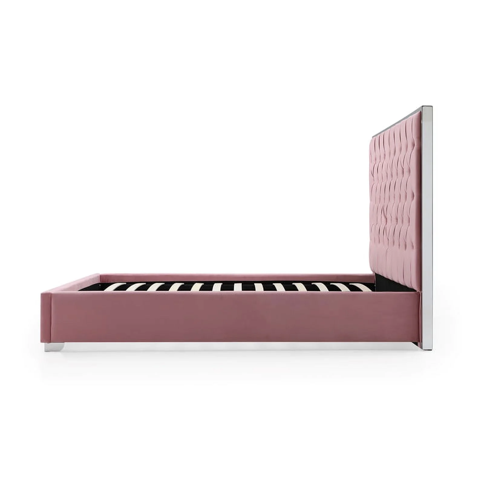 Better Home Products Sophia Velvet Queen Bed with Silver Metal Frame in Pink