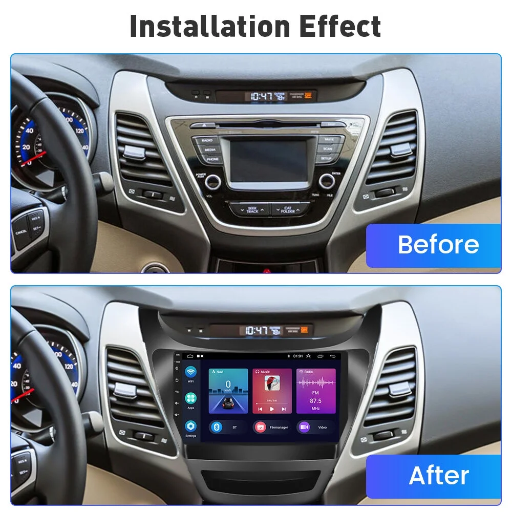 Podofo 2+32G for Hyundai Elantra 2014-2016 Wireless Carplay Android Auto Mirror Link 9'' Touchscreen Car Stereo Radio Android 11 System WIFI GPS Hifi FM Bluetooth Usb, AHD Backup Camera