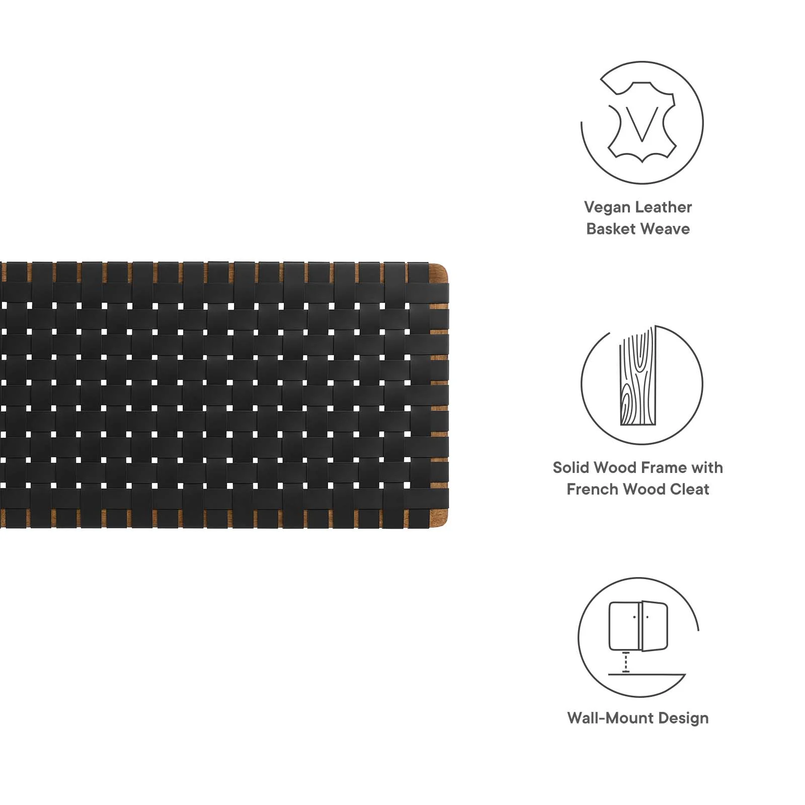 Modway Sparta Weave Wall-Mount King Vegan Leather Headboard in Walnut Black