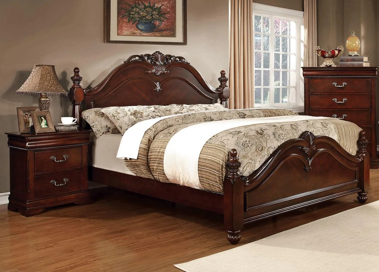 Traditional Cherry Solid Wood King Bedroom Set 3pcs FOA CM7260-EK Mandura
