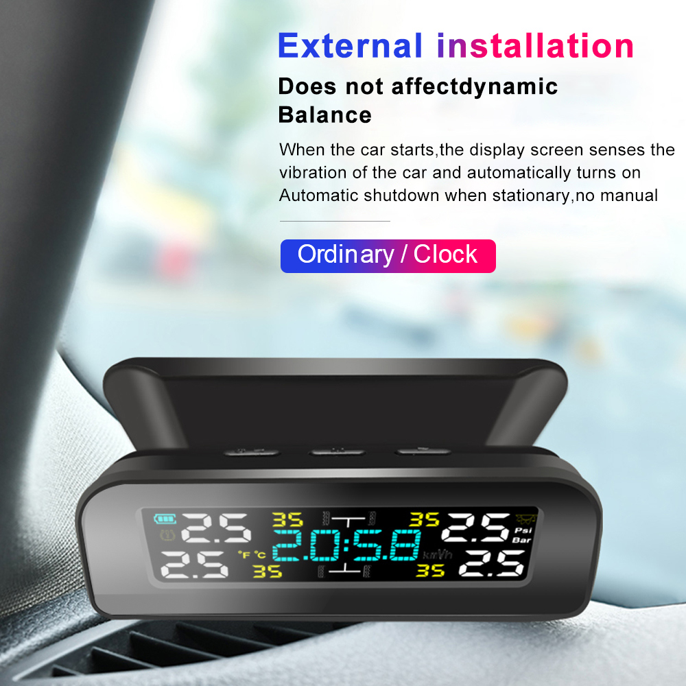 Willstar Wireless Solar Tire Pressure Monitoring System Auto Car Windshield LCD TPMS 4 External Sensors