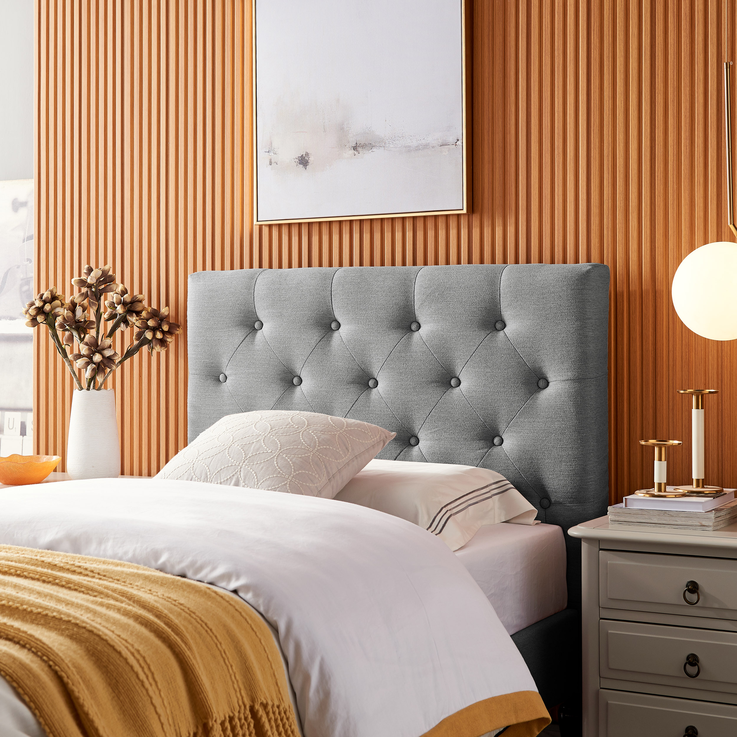 Noble House Ishaan Contemporary Upholstered Twin Headboard, Charcoal Gray, Black