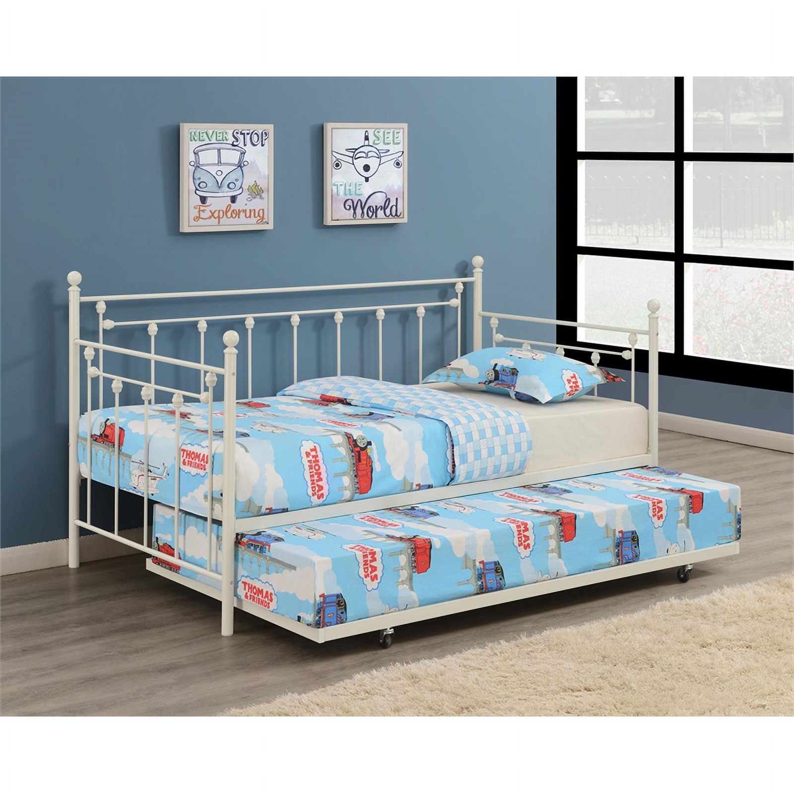 Pemberly Row Spindle Metal Twin Daybed with Trundle Gunmetal