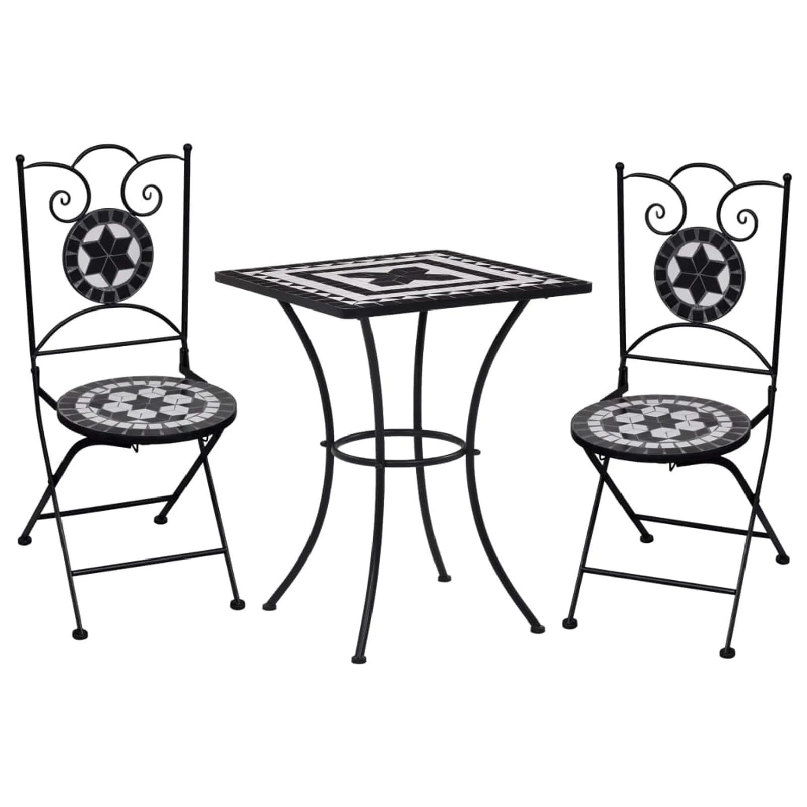 Suzicca 3 Piece Bistro Set Ceramic Tile Black and White