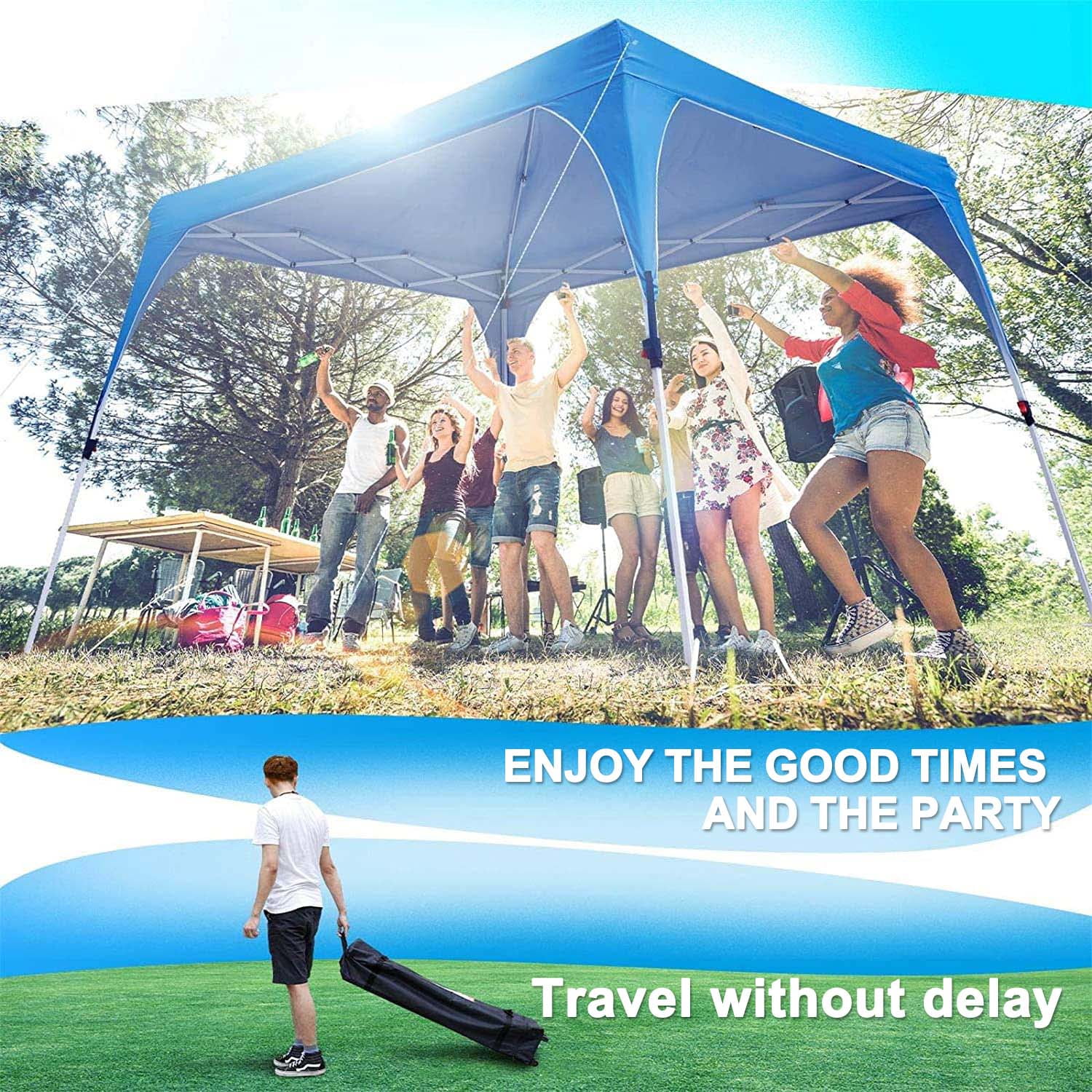 FDW 10x10 Pop Up Canopy Tent , Anti-UV, Straight Leg and Easy up Sun Shelter for Parties or Camping,with Roller, 4 Sand Bags (Blue)