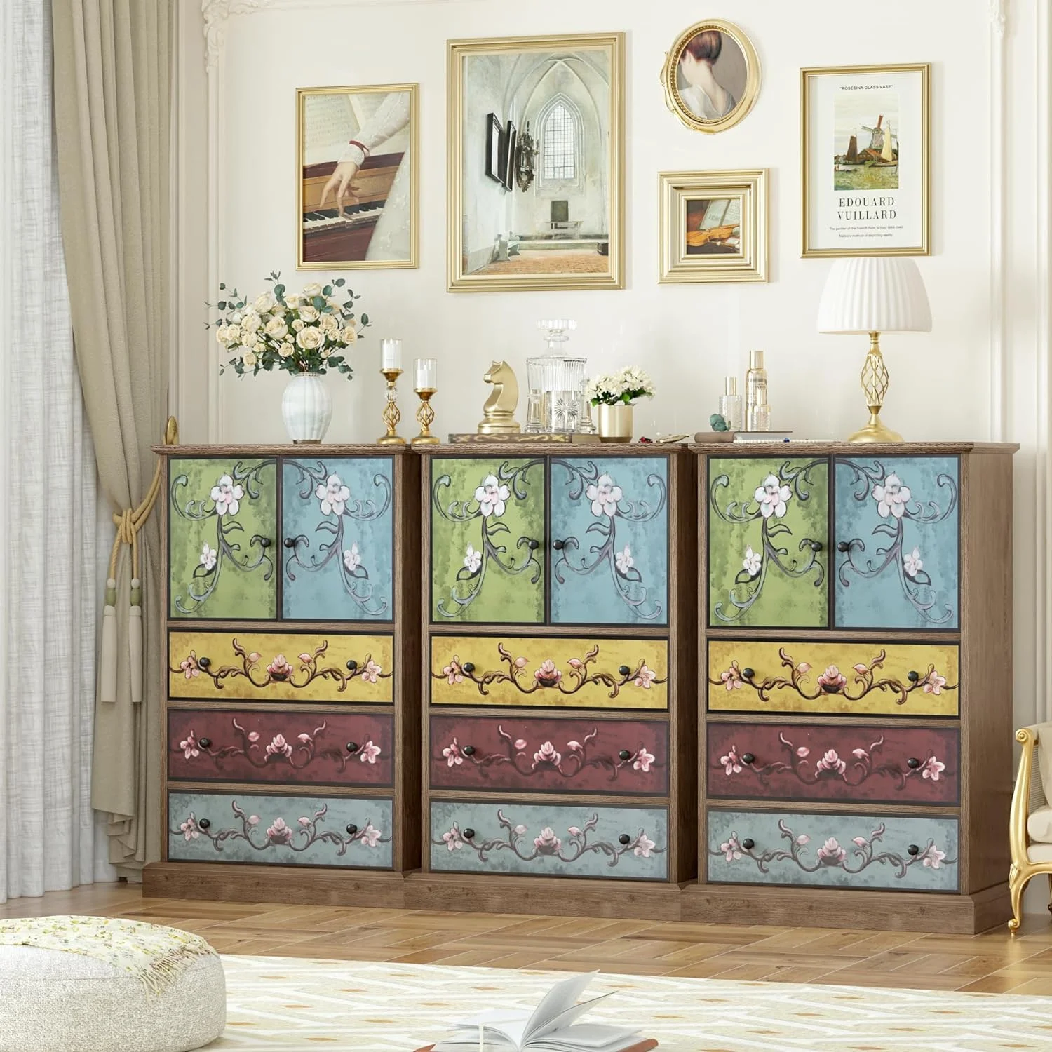 Wood Dresser Chest of Drawers  Tall Dresser  Dresser with Drawers and Doors  16.1D x 23.6W 42.3H Inch Wood Dresser Accent Dresser for  Office