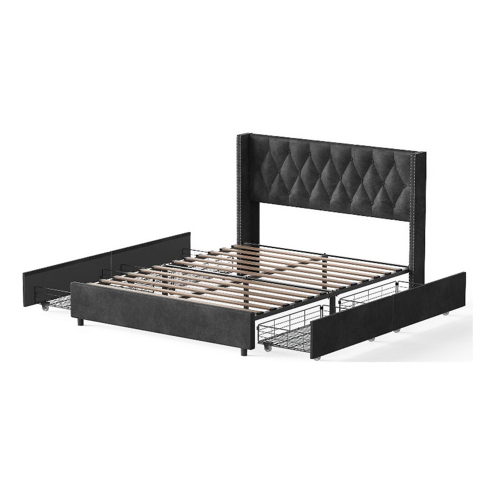 Better Home Products Amelia 4-Drawer Velvet Queen Size Platform Bed in Black