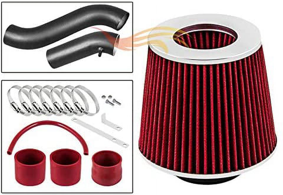 RW SERIES - MATTE BLACK PIPE RED - SHORT RAM INTAKE Compatible For 90-95 Compatible ForD THUNDERBIRD SUPERCHARGED V6