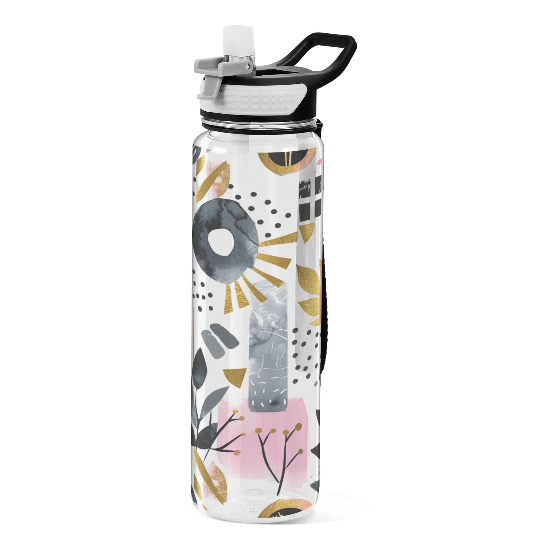Graffiti Pink and Grey 32oz Sports Water Bottles Leakproof Tritan Bottle with Straw BPA Free Clear Bottle for Fitness Gym Outdoor Cycling