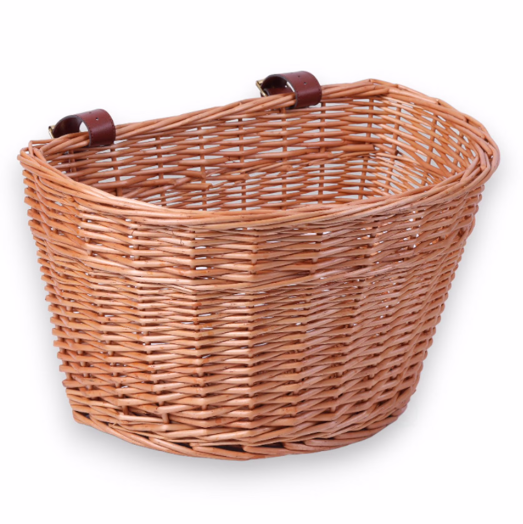 Wicker Front Bike Basket with Faux Leather Straps