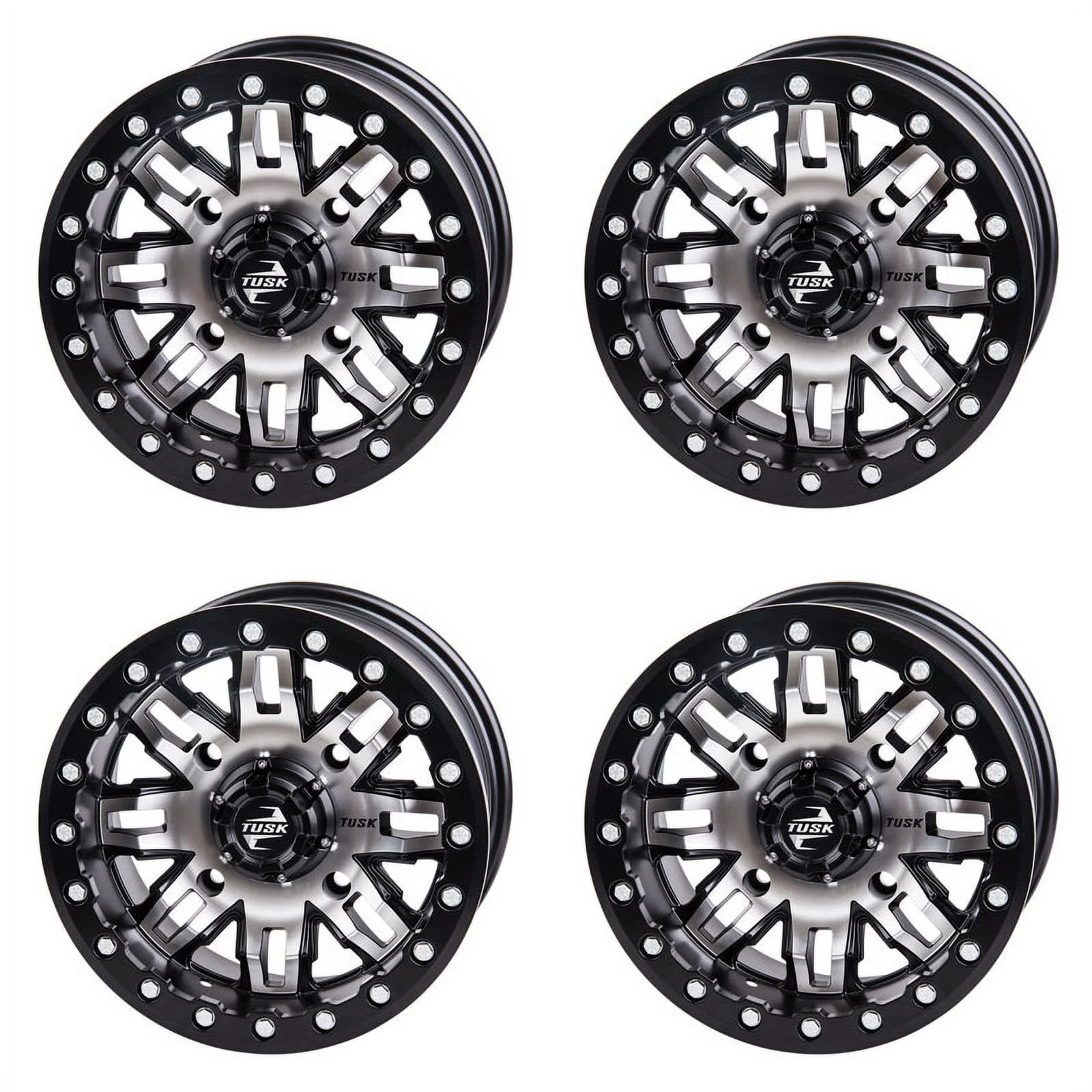 (4 Pack) 4/137 Tusk Teton Beadlock Wheel 14x7 4.0 + 3.0 Machined/Black For CAN-AM Defender HD8 DPS 2016-2021