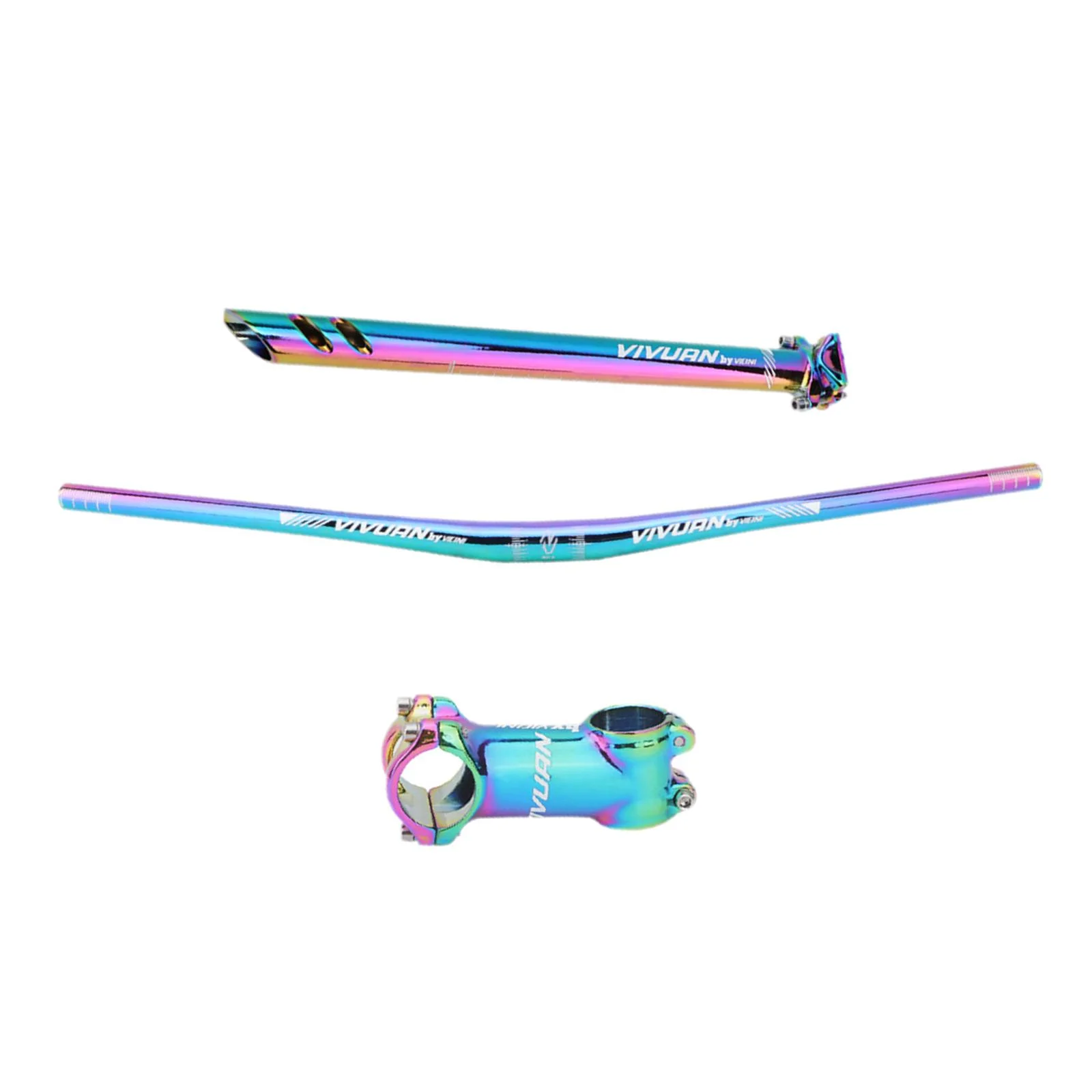 3 of pack Handlebar Set, Colorful Aluminum Alloy Mountain Bike Handlebar Stem and Seatpost Pole Corrosion Resistance Stem Accessory 80Stem 31.6Tube