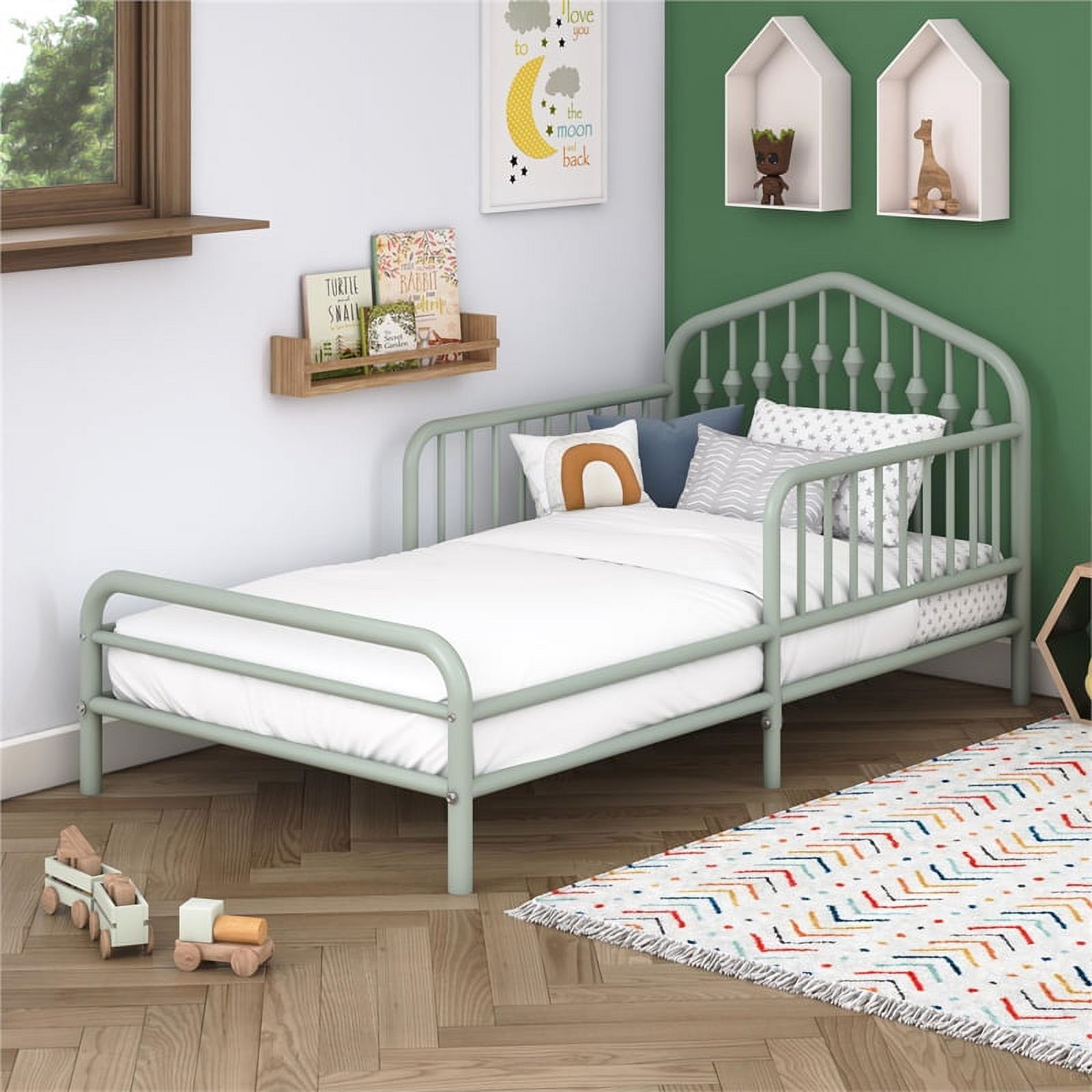 Pemberly Row Modern / Contemporary Metal Toddler Bed in Sage Green
