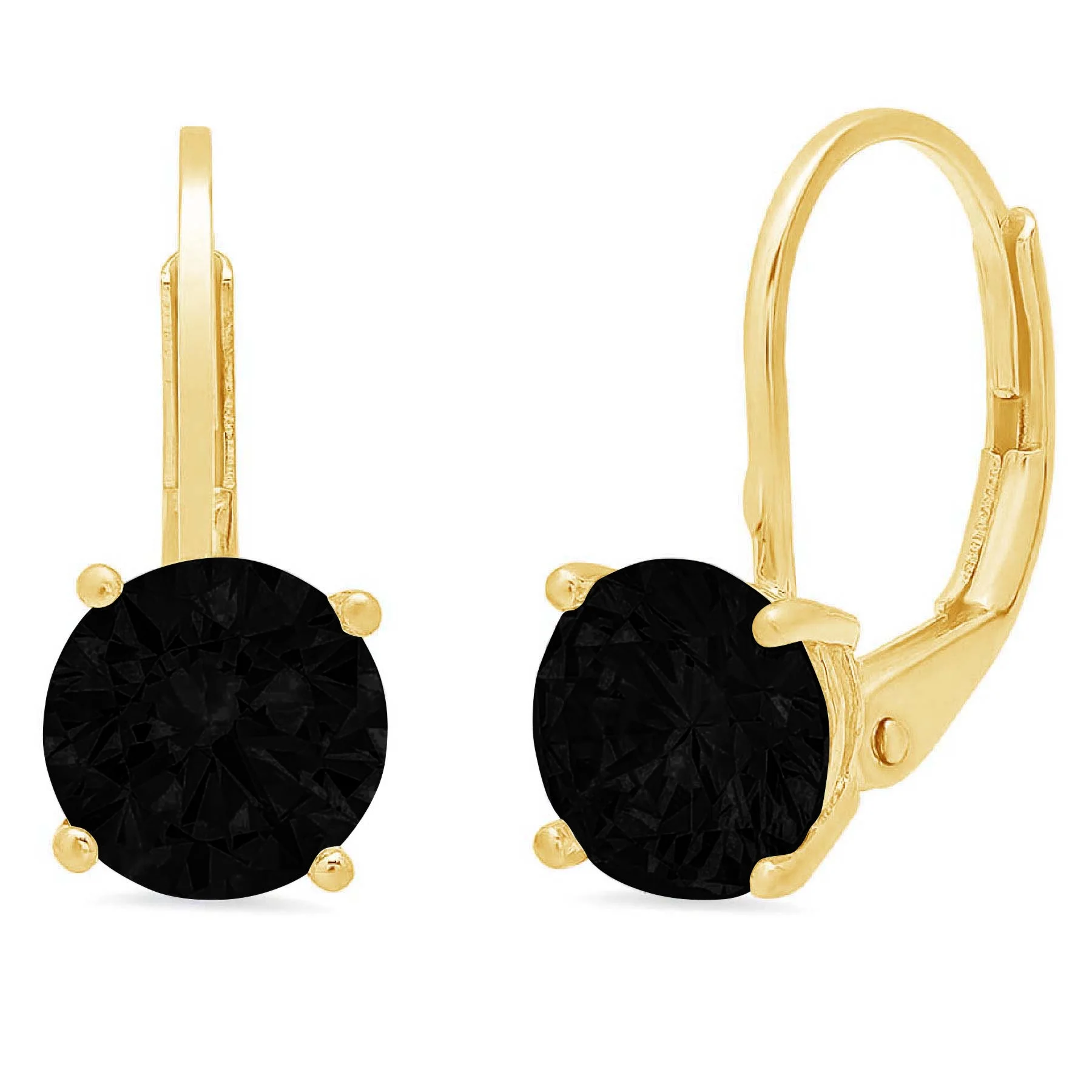 Clara Pucci 1 ct Brilliant Round Cut Drop Dangle VVS1 Genuine Conflict free Black Natural Onyx Real Stamped Solid 18K Yellow Gold Earrings Lever Back