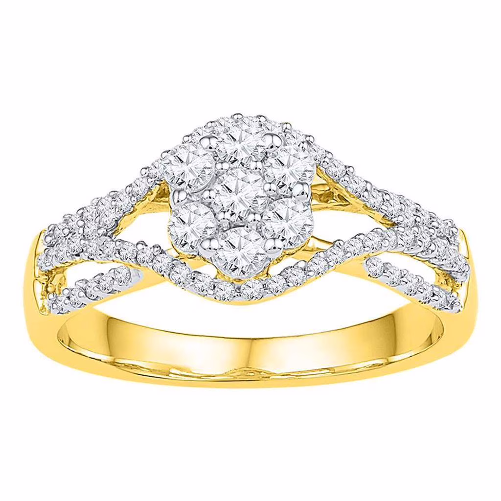 10k Yellow Gold Round Diamond Flower Cluster Ring 1/2 Cttw